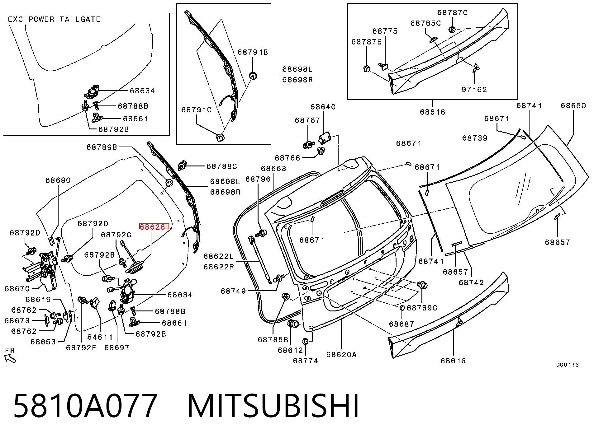 5810A077 Mitsubishi Puxador externo de tampa de porta-malas (de 3ª/5ª porta traseira)