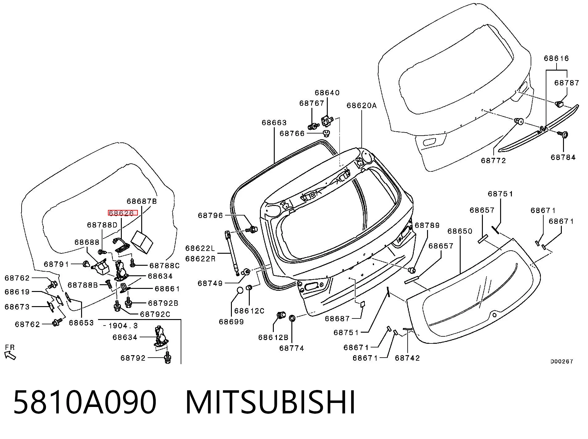 5810A090 Mitsubishi Botão de acionamento do fecho de tampa de porta-malas (de 3ª/5ª porta (de tampa de alcapão)