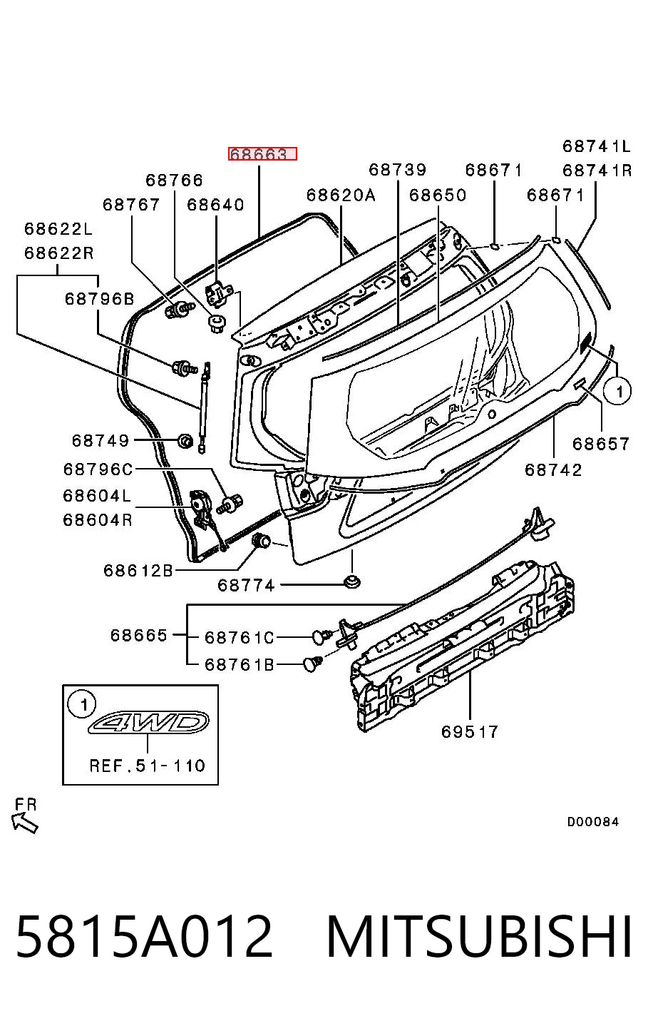 5815A012 Mitsubishi Compactador de porta-malas (de 3ª/5ª porta traseira)