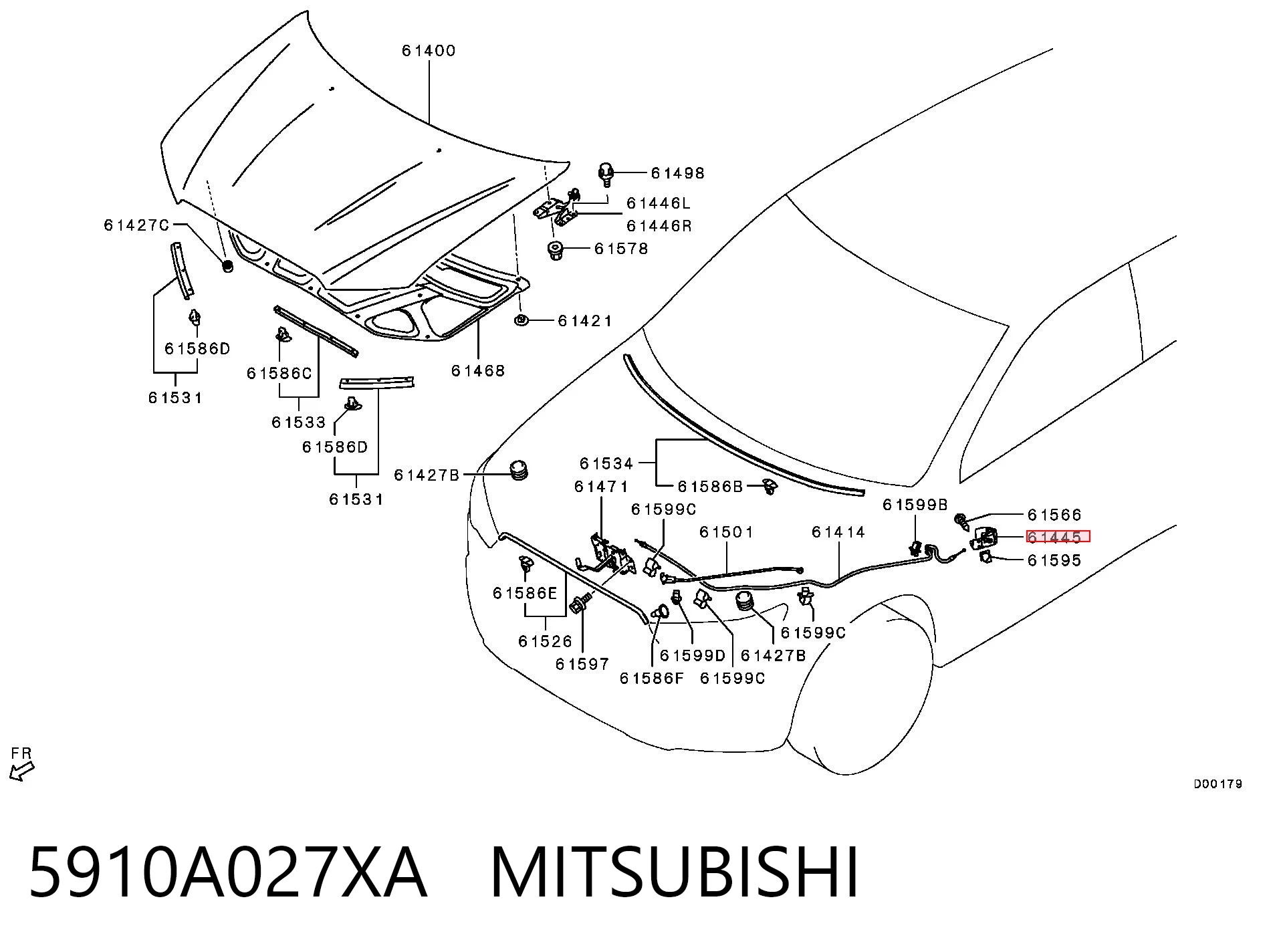 5910A027XA Mitsubishi Puxador de abertura da capota