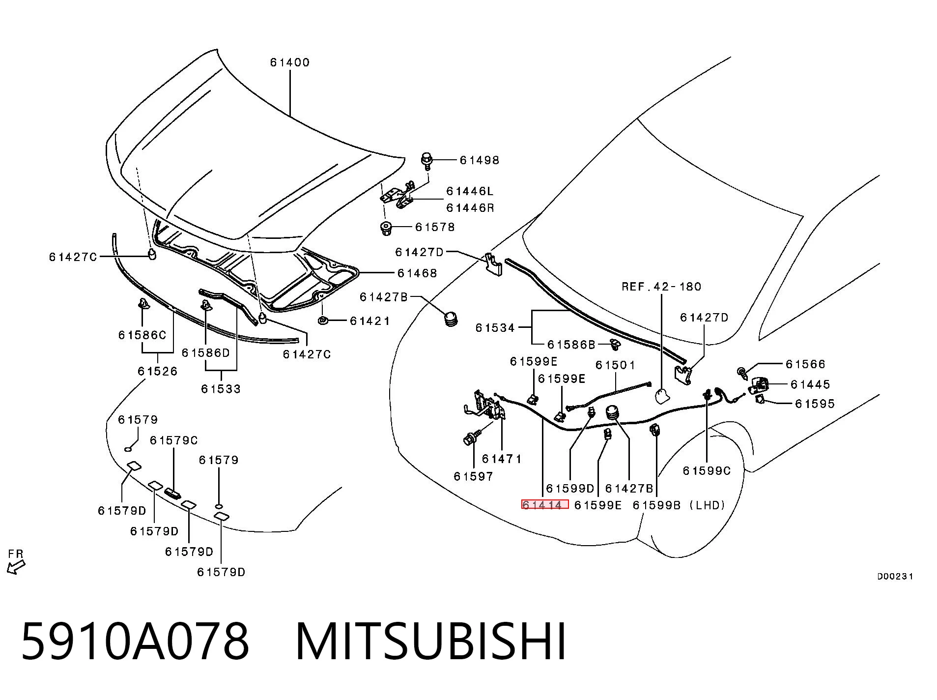  Cabo de abertura da capota Mitsubishi Outlander III SUV (GF, GG) (2010 - 2022) III