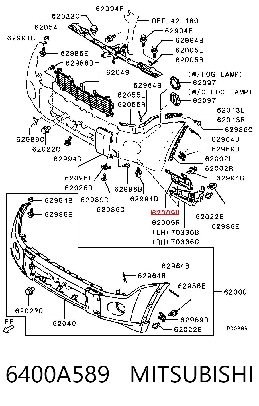 6400A589 Mitsubishi Consola externa esquerda do pára-choque dianteiro