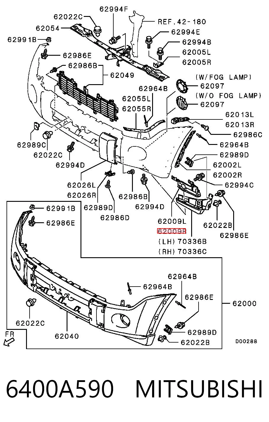 6400A590 Mitsubishi Consola externa direita do pára-choque dianteiro