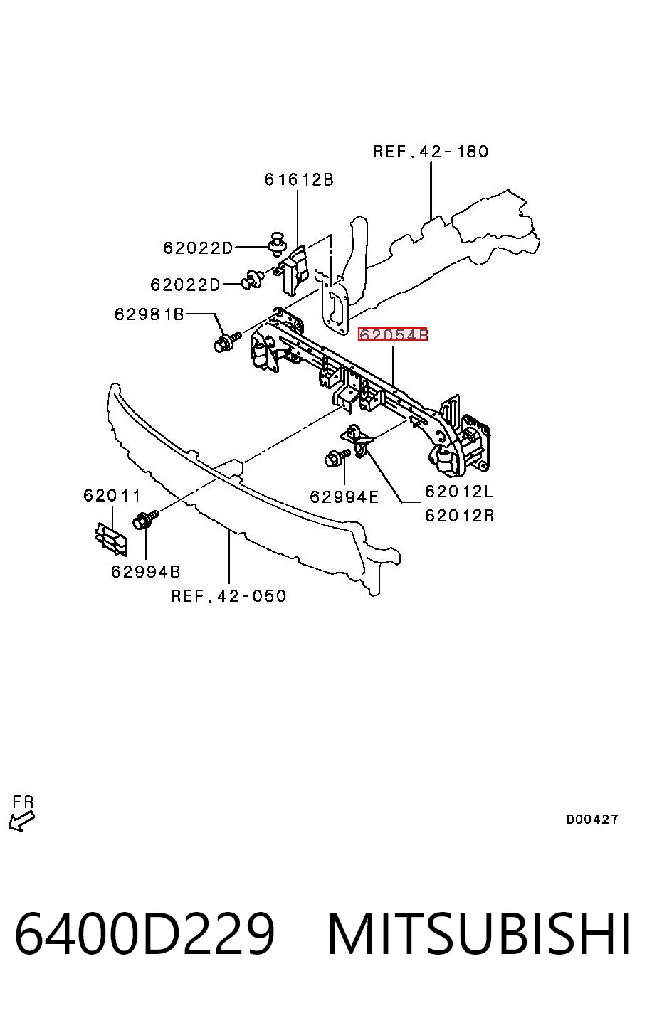 6400D229 Mitsubishi Reforçador do pára-choque dianteiro
