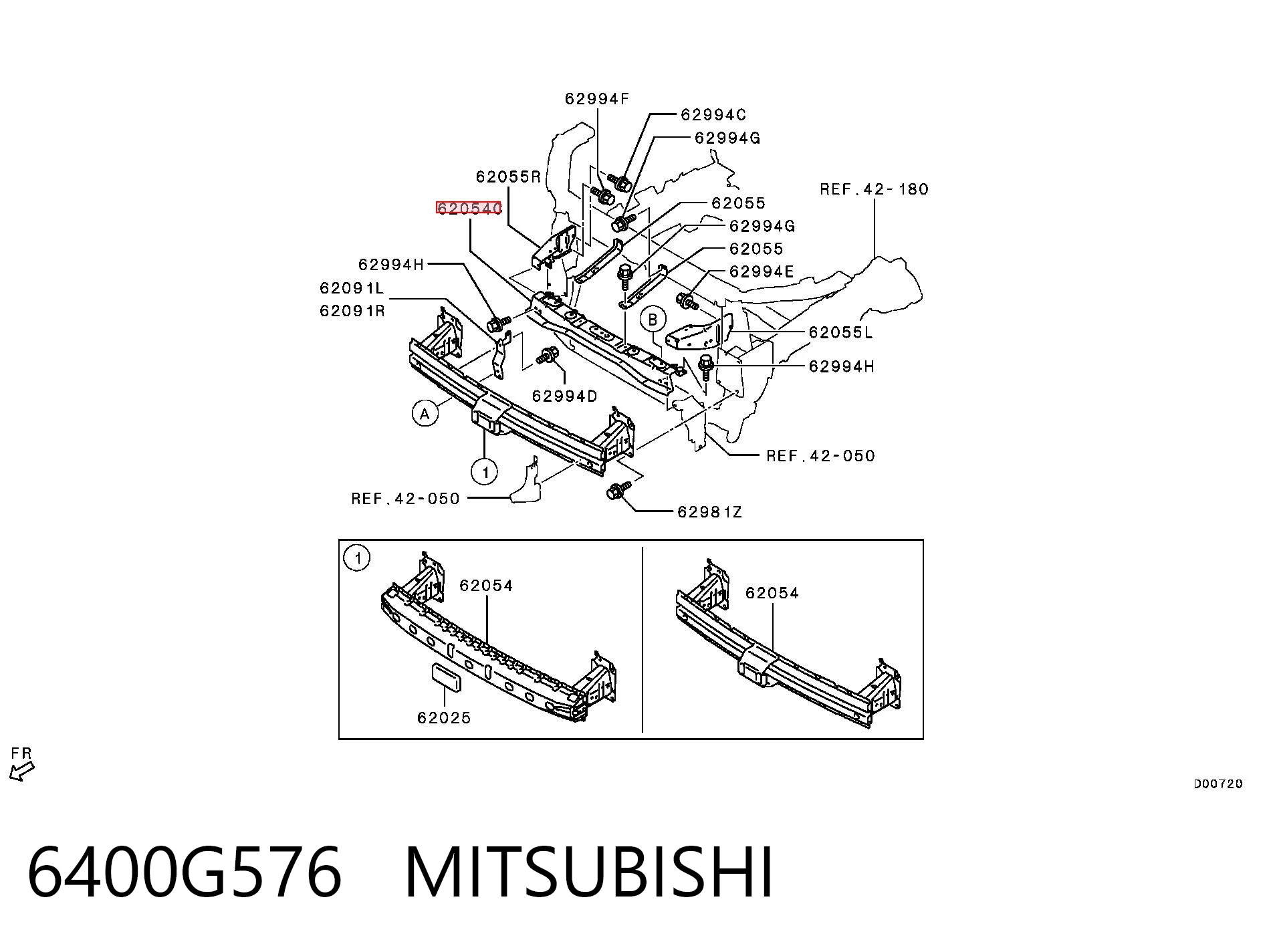 6400G576 Mitsubishi Reforçador do pára-choque dianteiro