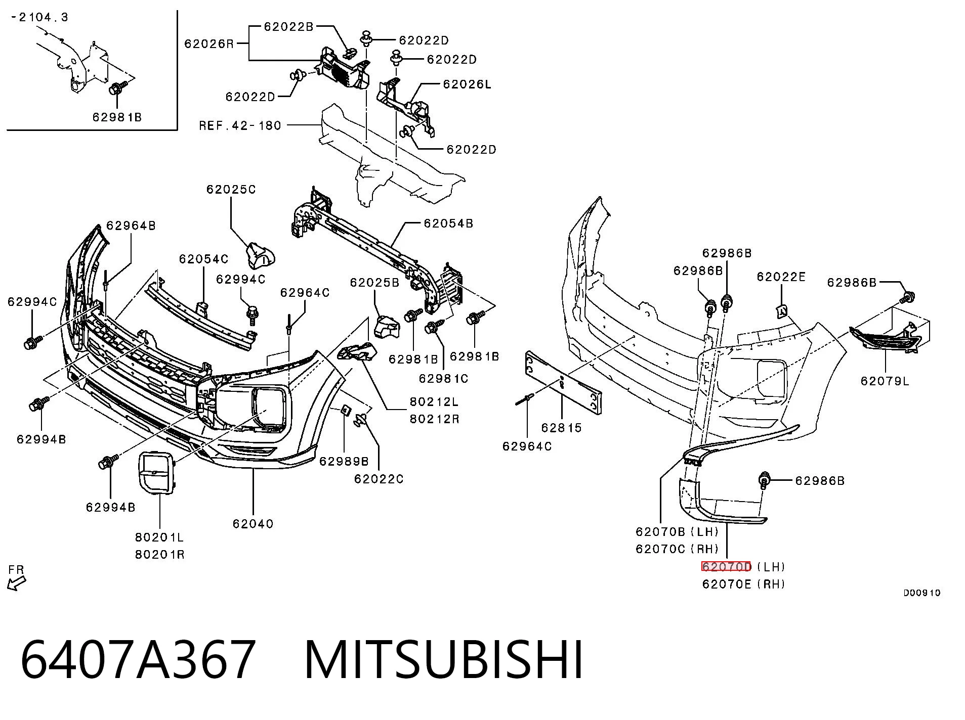 6407A367 Mitsubishi Moldura esquerda do pára-choque dianteiro