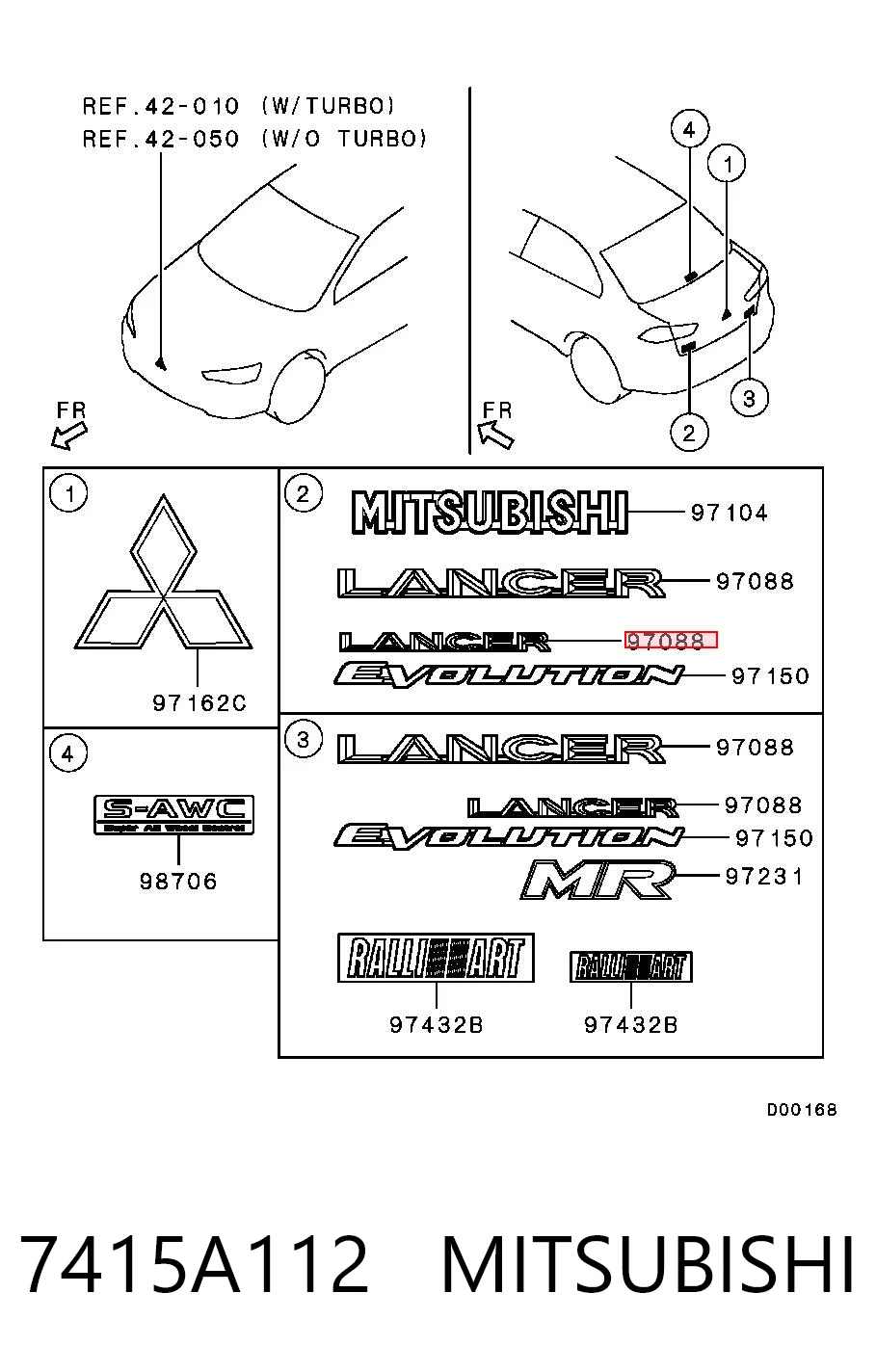 7415A112 Mitsubishi Emblema de tampa de porta-malas (emblema de firma)