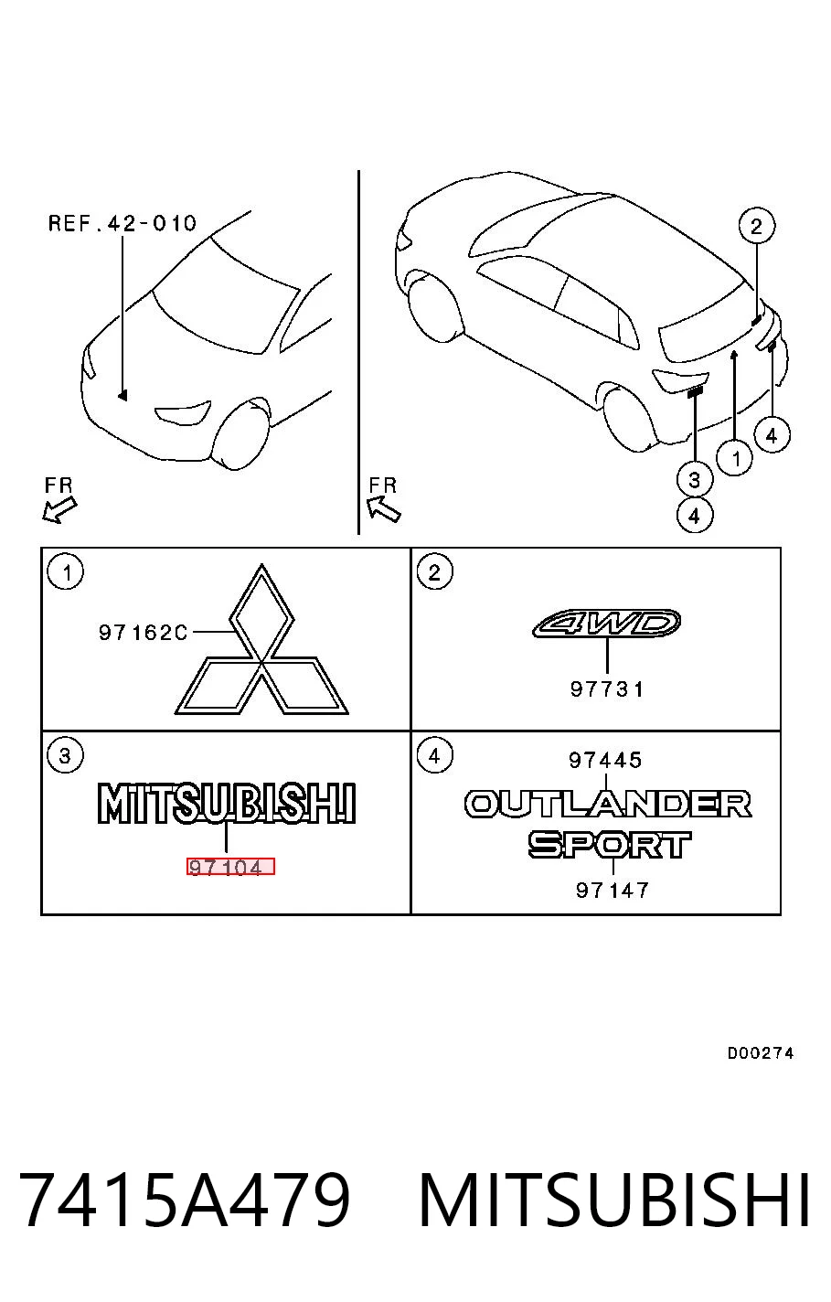 7415A479 Mitsubishi Emblema de tampa de porta-malas (emblema de firma)