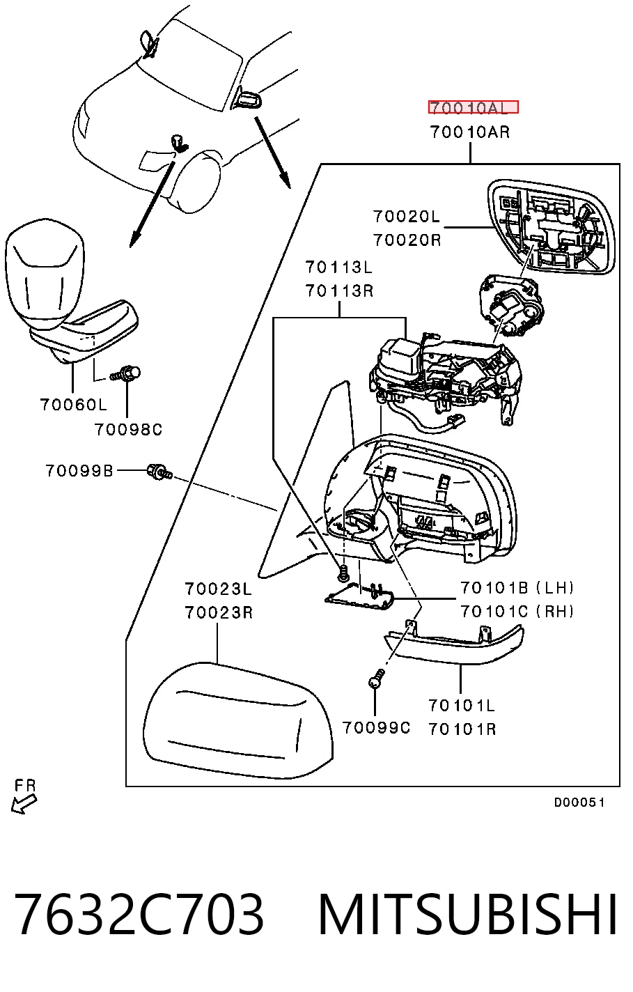 Espelho de retrovisão esquerdo para Mitsubishi Pajero V90