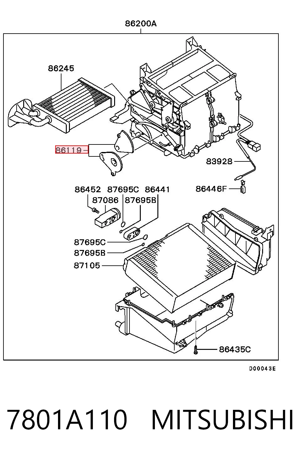 7801A110 Mitsubishi Barra de acionamento de comporta de forno