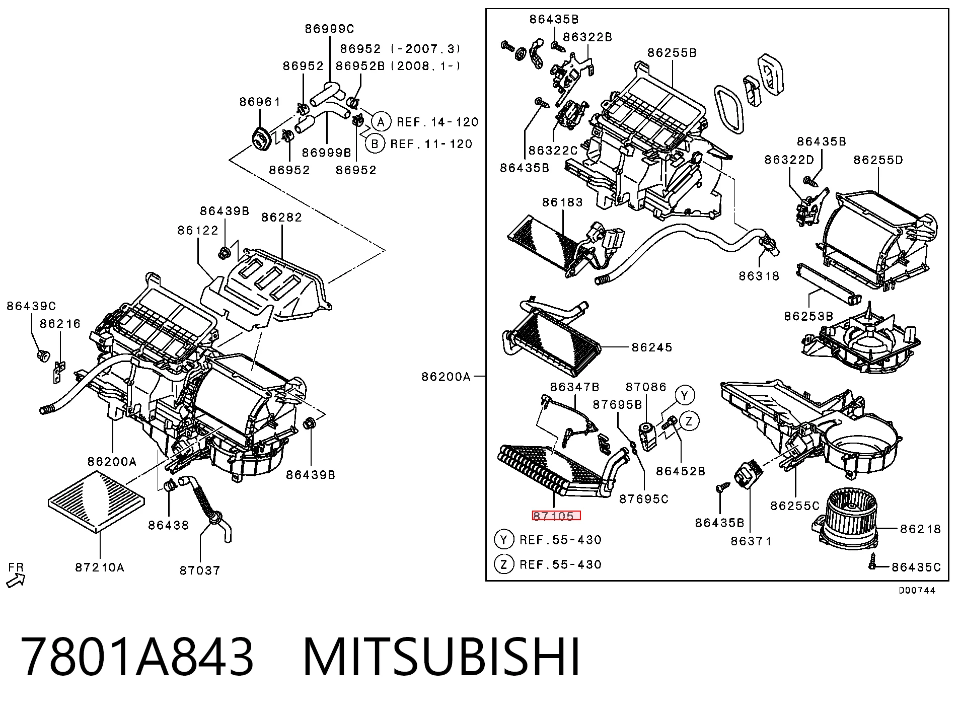 7801A843 Mitsubishi Vaporizador de aparelho de ar condicionado