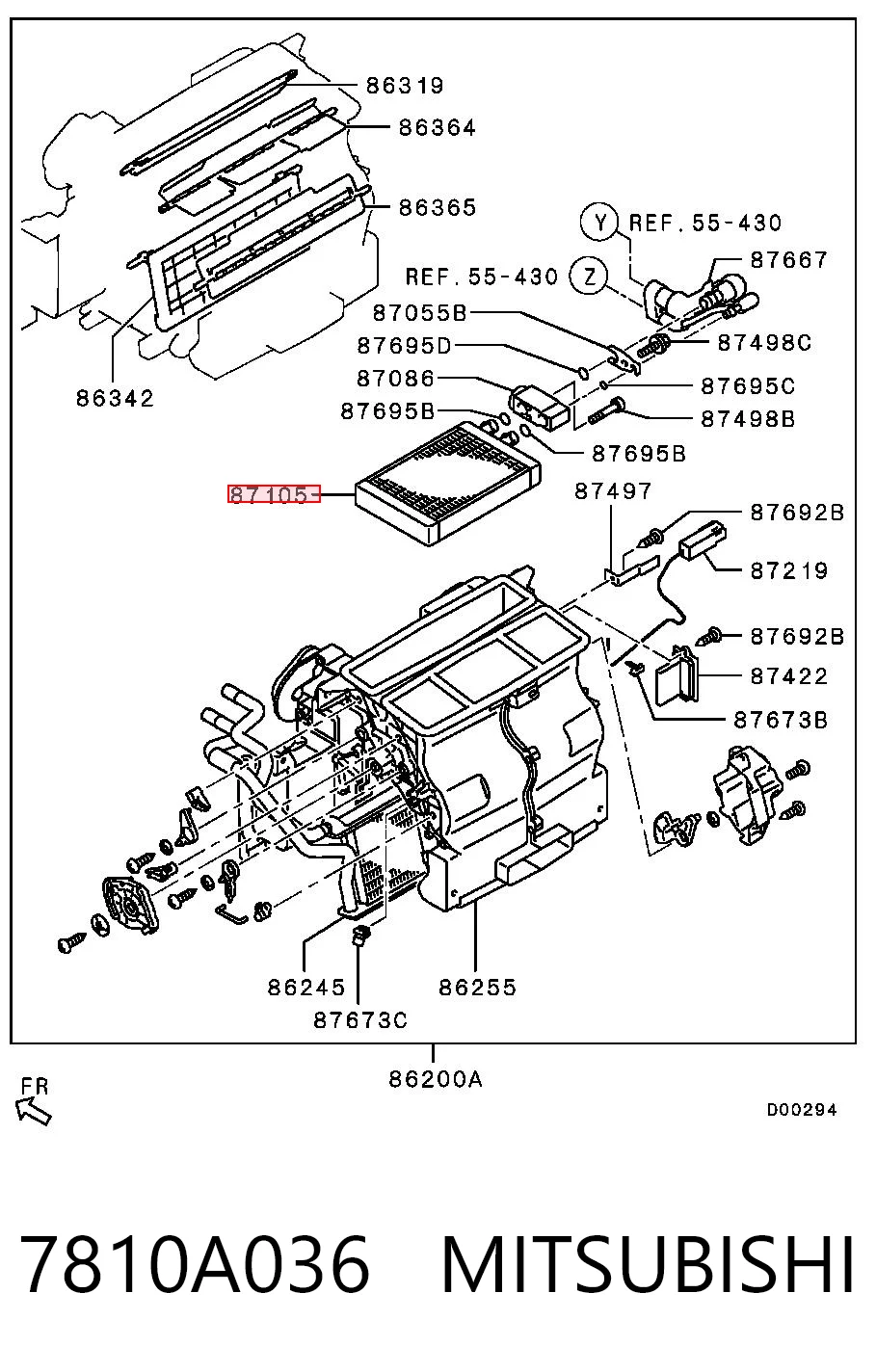 7810A036 Mitsubishi Vaporizador de aparelho de ar condicionado