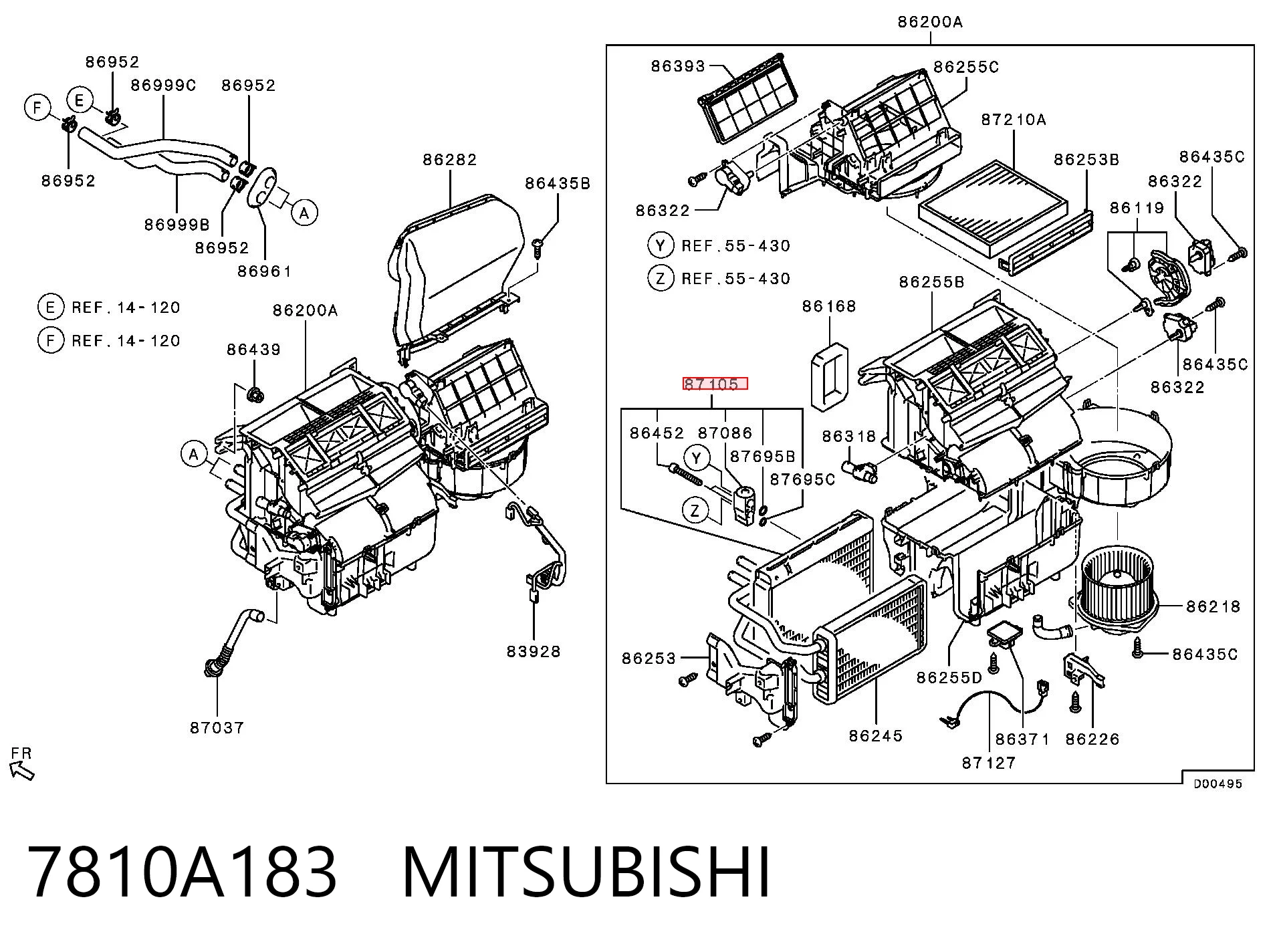 7810A183 Mitsubishi Vaporizador de aparelho de ar condicionado