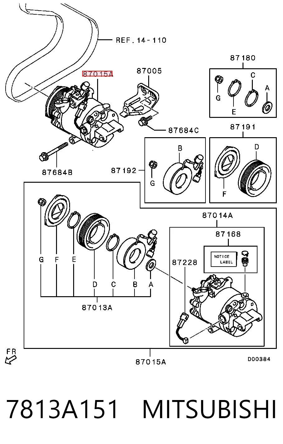 7813A151 Mitsubishi Compressor de aparelho de ar condicionado