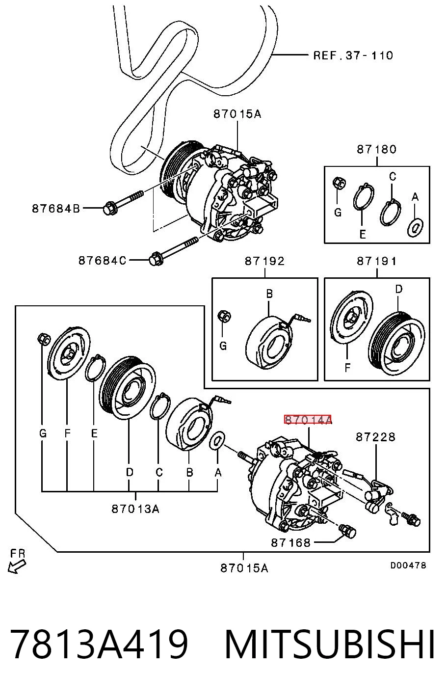 7813A419 Mitsubishi Compressor de aparelho de ar condicionado