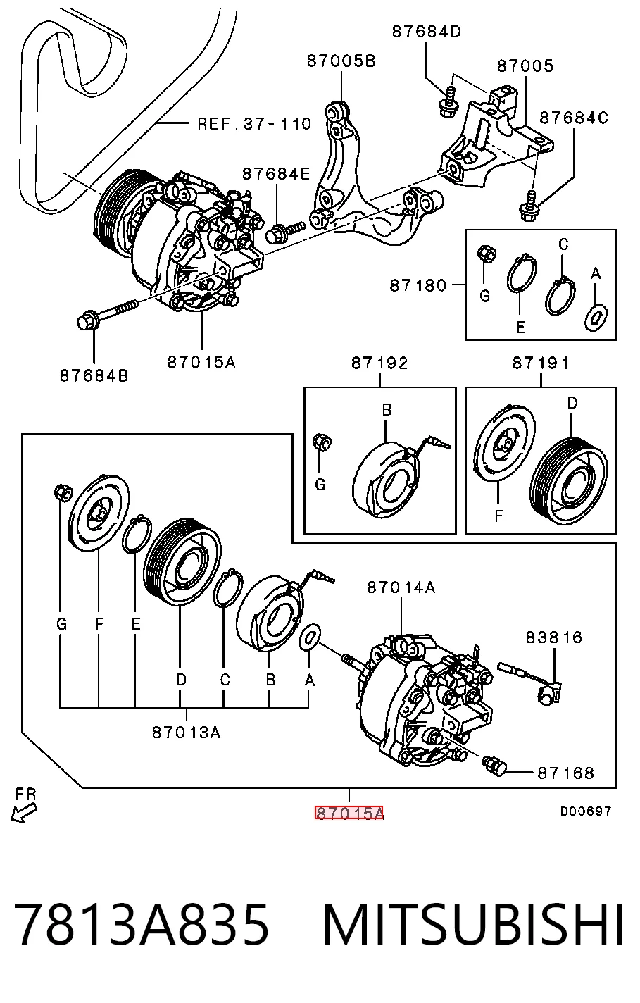 7813A835 Mitsubishi Compressor de aparelho de ar condicionado