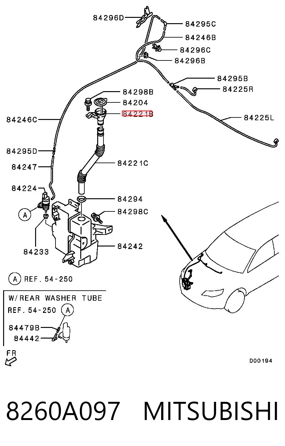 8260A097 Mitsubishi Gargalo do tanque de fluido para lavador