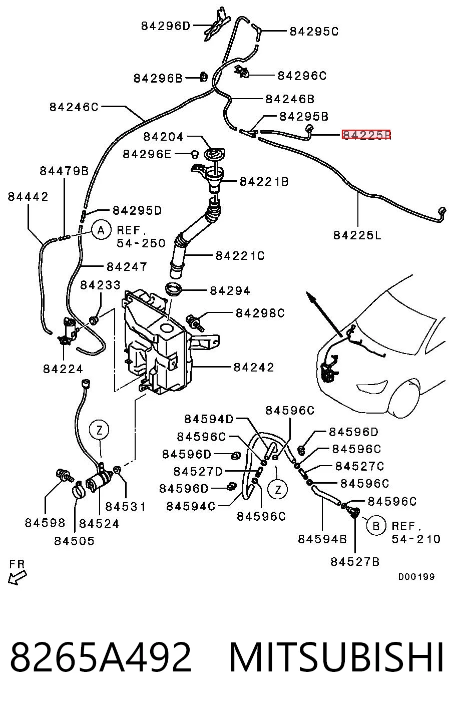 8265A492 Mitsubishi Injetor direito de fluido para lavador de pára-brisas