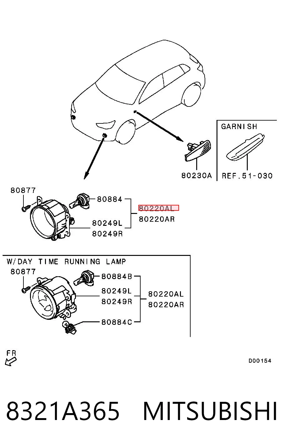8321A365 Mitsubishi Luzes de nevoeiro esquerdas/direitas