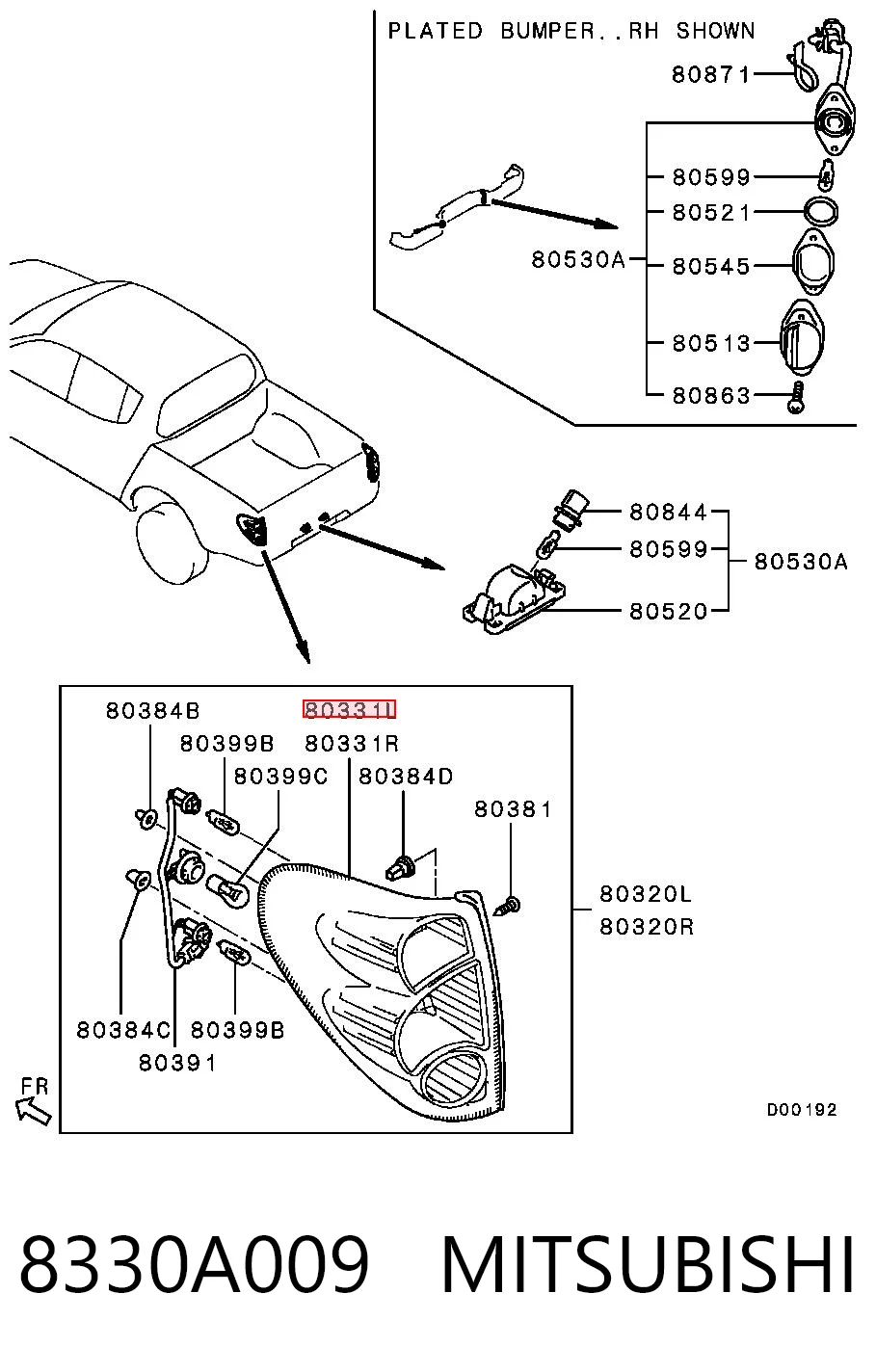 8330A009 Mitsubishi Lanterna traseira esquerda