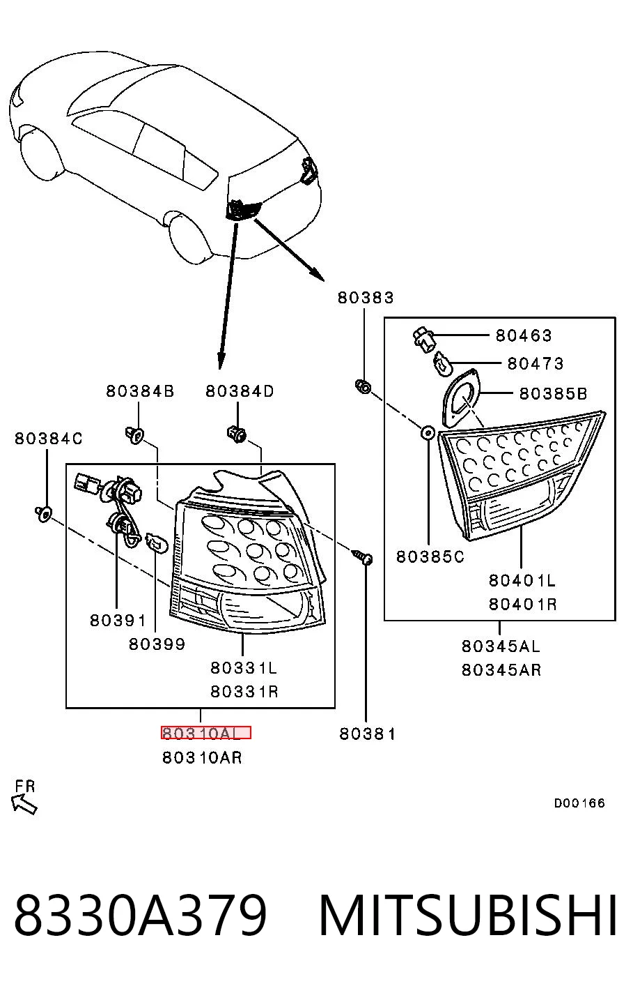 8330A379 Mitsubishi Lanterna traseira esquerda externa