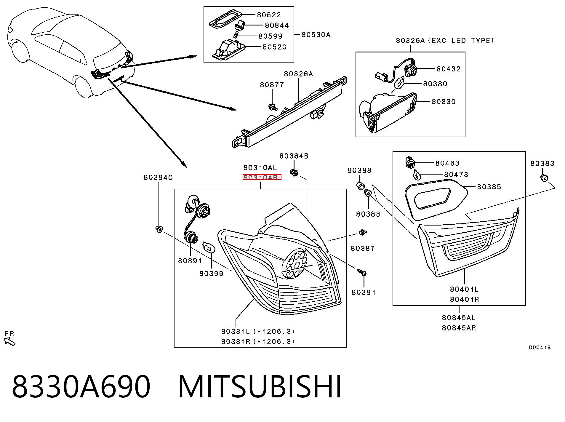 8330A690 Mitsubishi Lanterna traseira direita externa