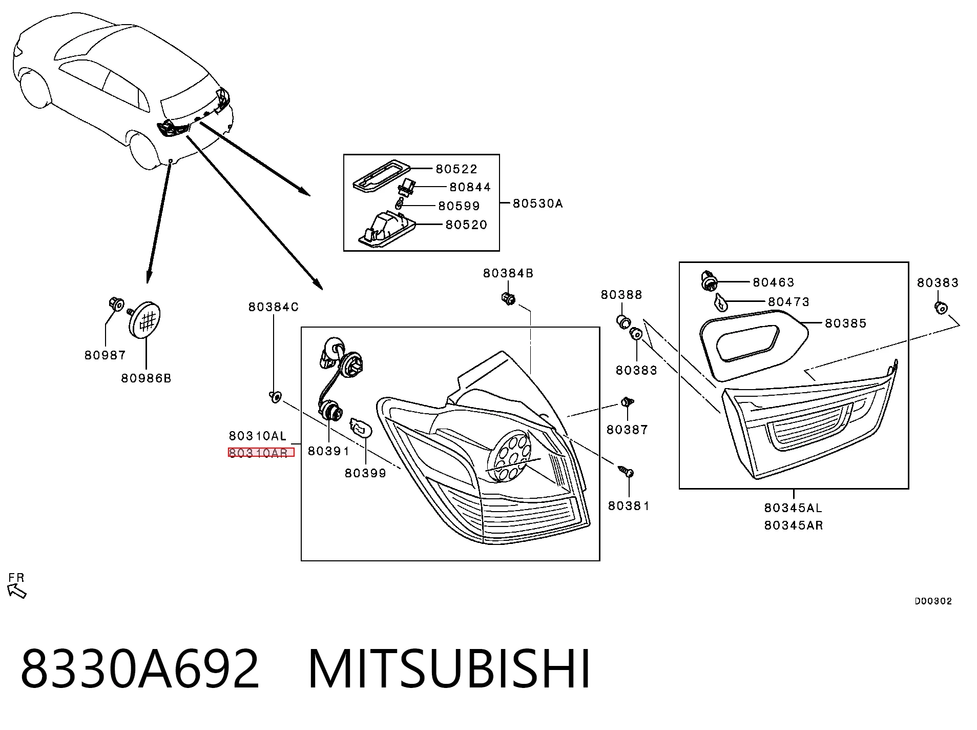 Lanterna traseira direita para Mitsubishi ASX  GA