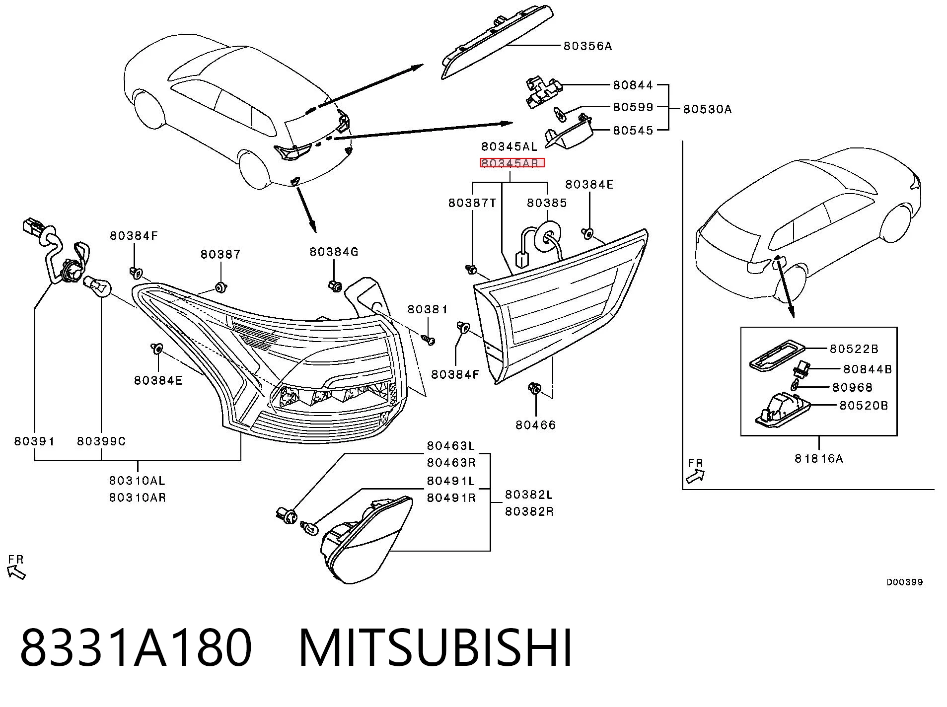 8331A180 Mitsubishi Lanterna traseira direita interna
