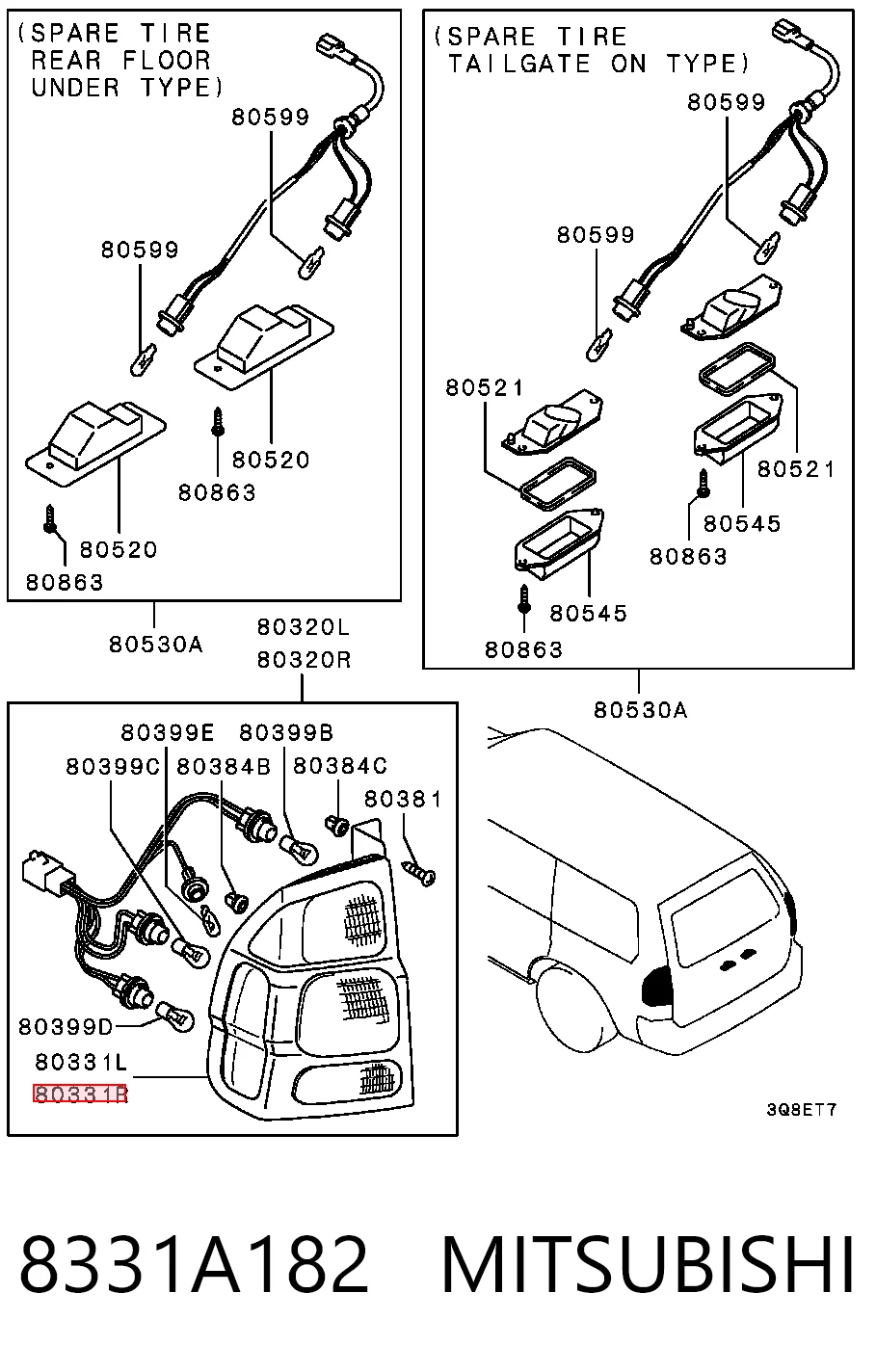  Lanterna traseira direita Mitsubishi Pajero SPORT I SUV (K90) (1996 - 2009) SPORT I