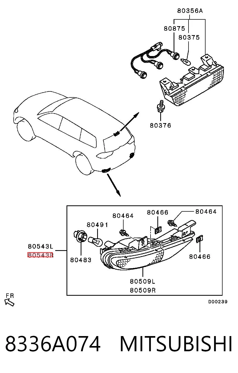 8336A074 Mitsubishi Lanterna do pára-choque traseiro direito