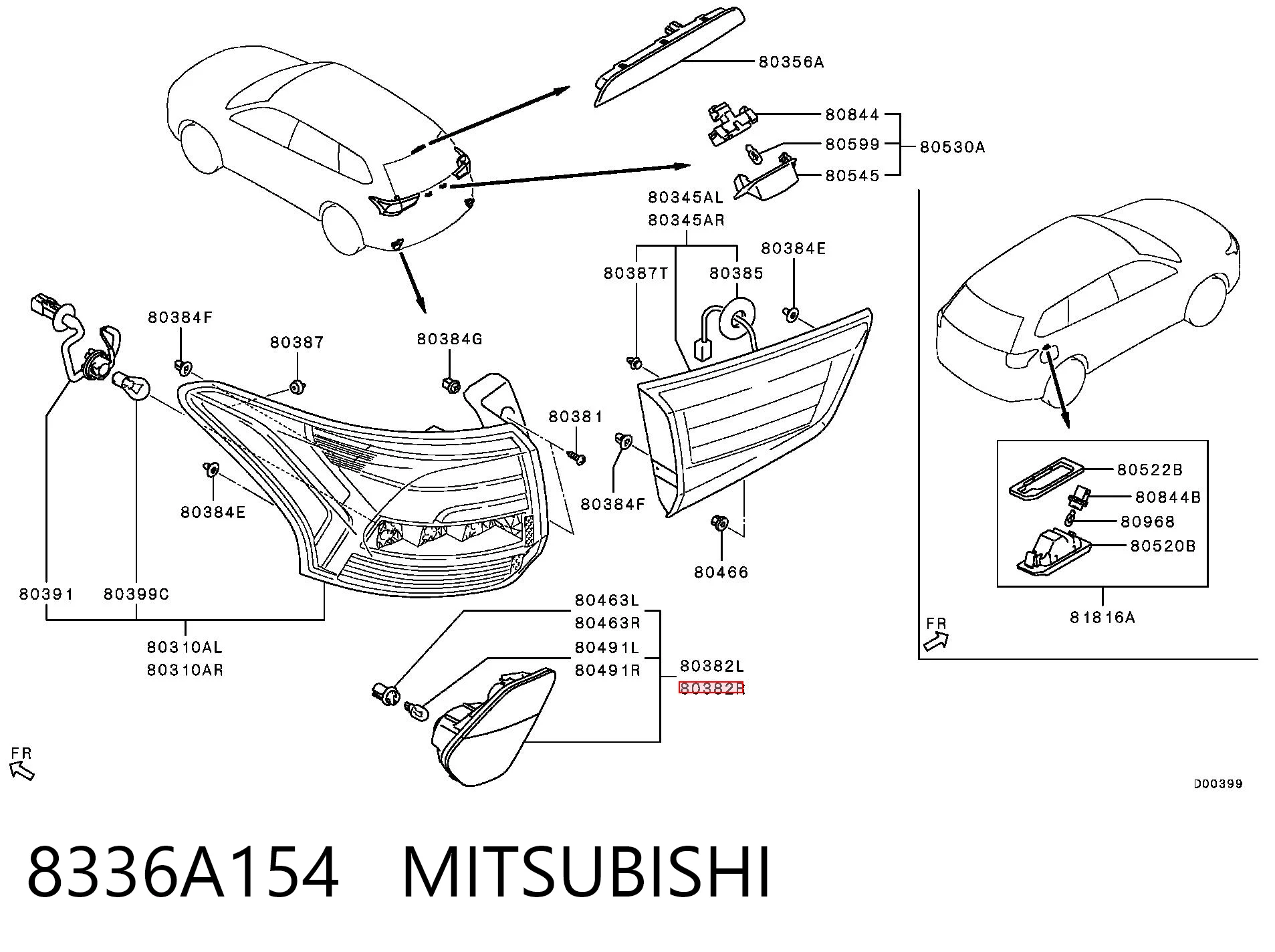 8336A154 Mitsubishi Lanterna do pára-choque traseiro direito