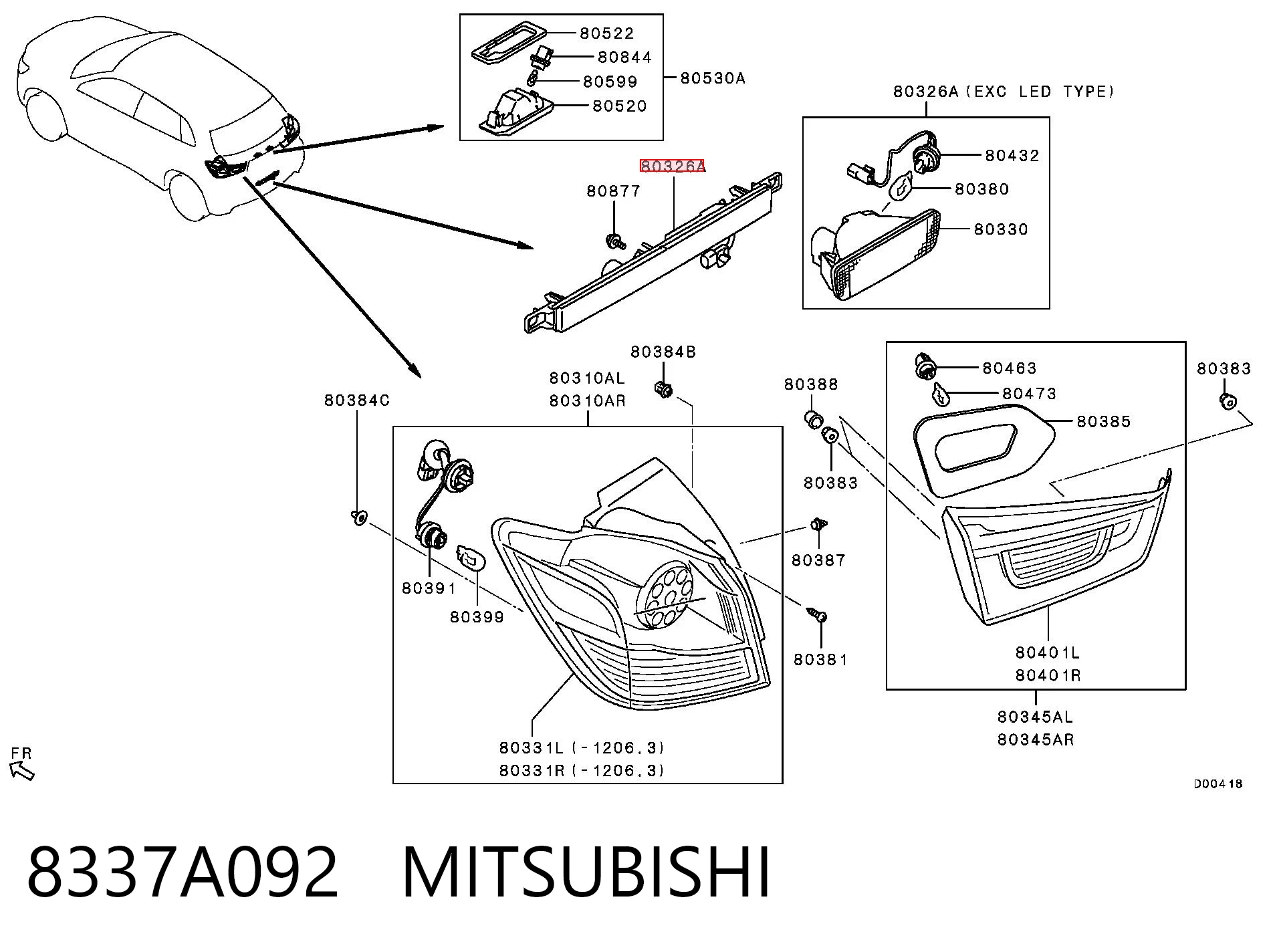 8337A092 Mitsubishi Lanterna de nevoeiro traseira