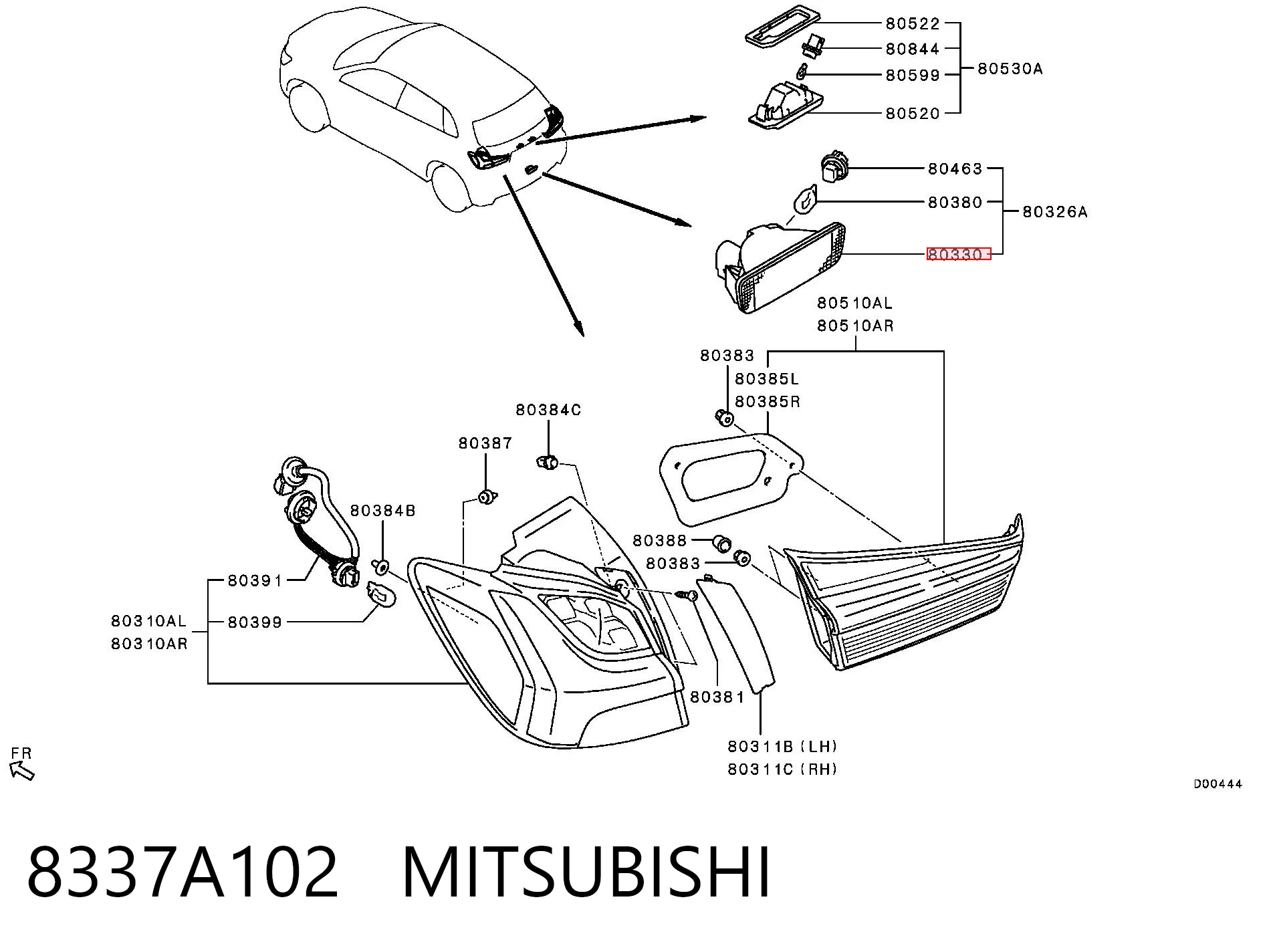 8337A102 Mitsubishi Lanterna de nevoeiro traseira