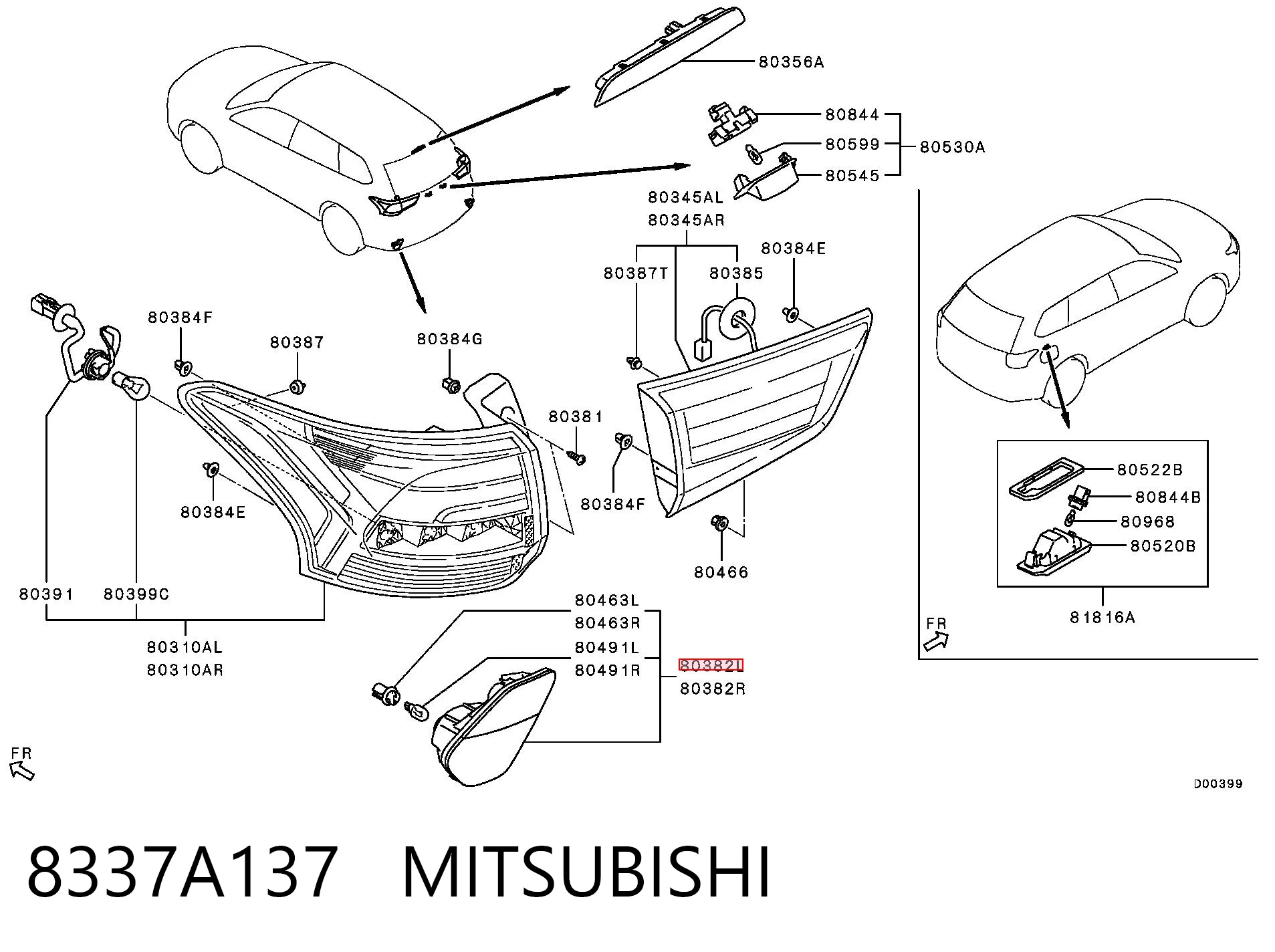 8337A137 Mitsubishi Lanterna de nevoeiro traseira esquerda