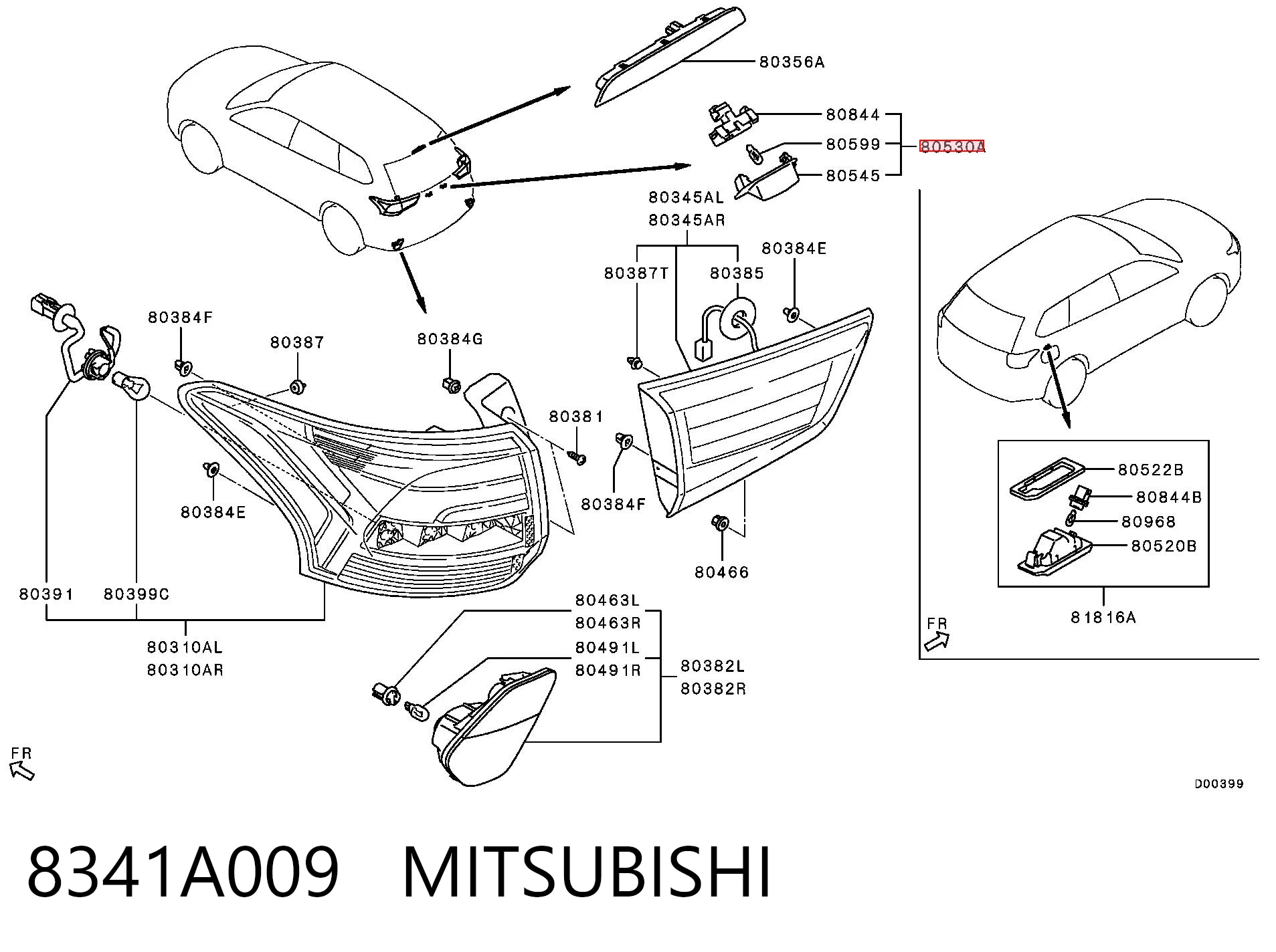 8341A009 Mitsubishi Lanterna da luz de fundo de matrícula traseira