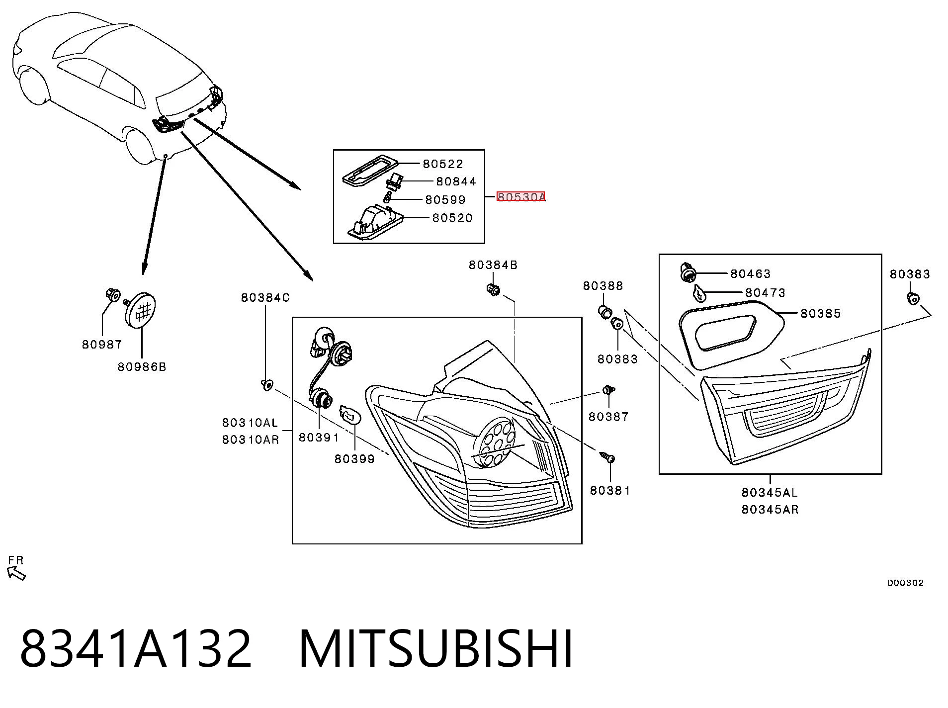 8341A132 Mitsubishi Lanterna da luz de fundo de matrícula traseira