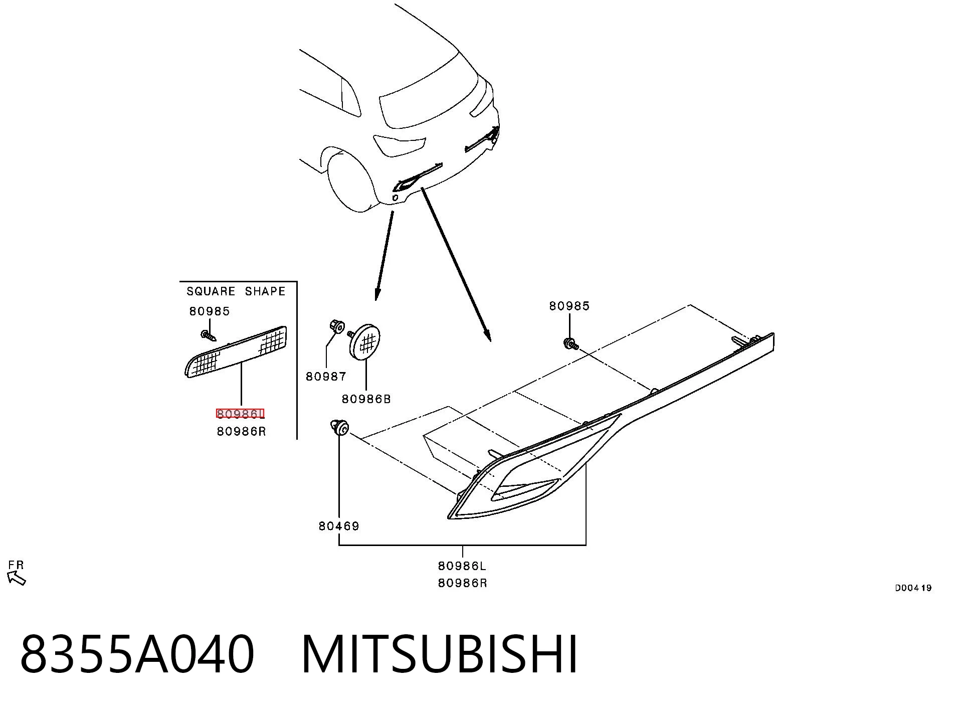 8355A040 Mitsubishi Retrorrefletor (refletor) do pára-choque traseiro direito