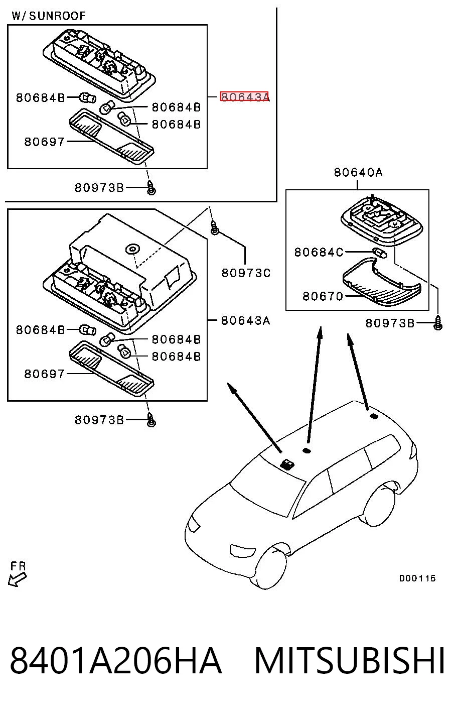 8401A206HA Mitsubishi Quebra-luz de iluminação de salão (de cabina)