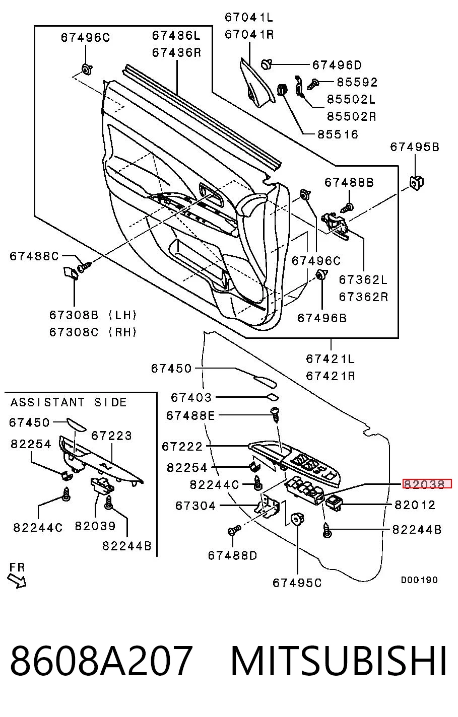 8608A207 Mitsubishi Unidade de botões dianteira esquerda de controlo de elevador de vidro