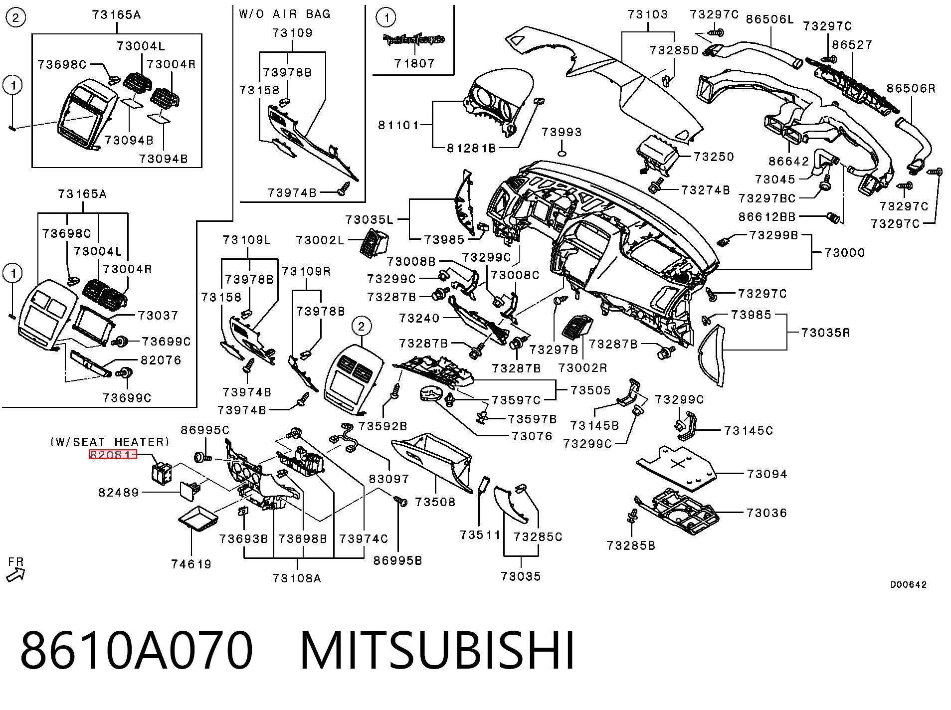 8610A070 Mitsubishi Botão de ativação de aquecimento do assento