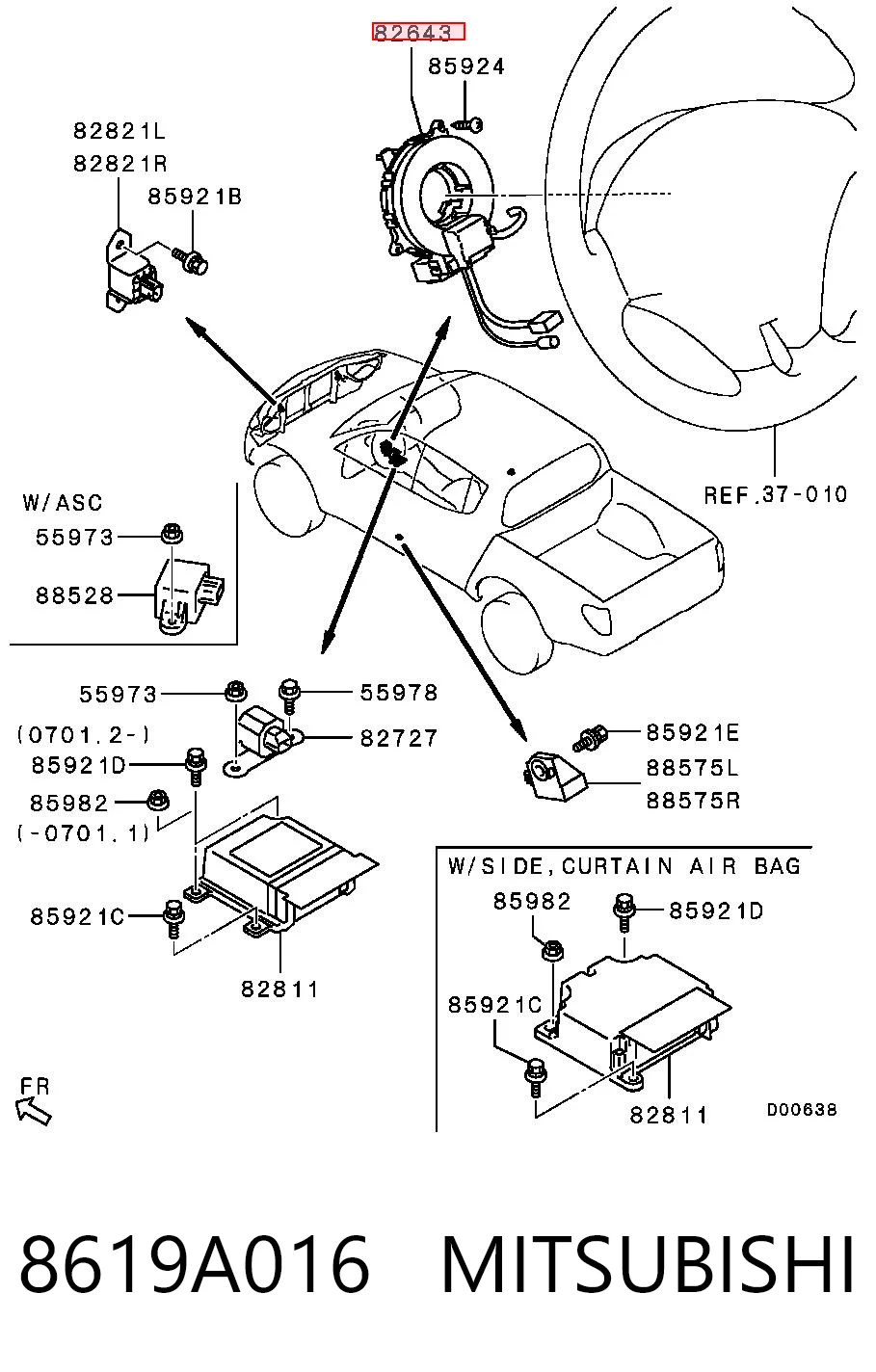 8619A016 Mitsubishi Anel AIRBAG de contato, cabo plano do volante