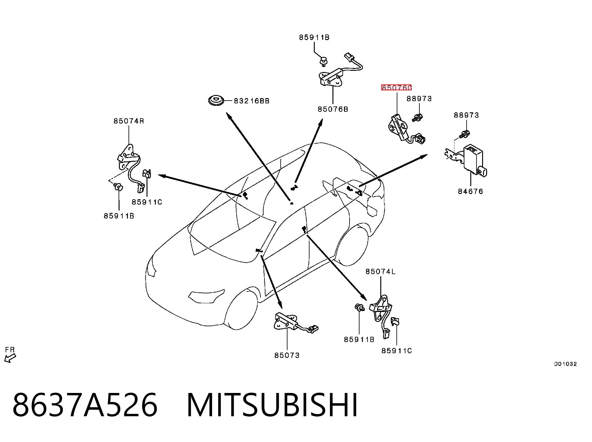 8637A526 Mitsubishi Antena de fecho da porta