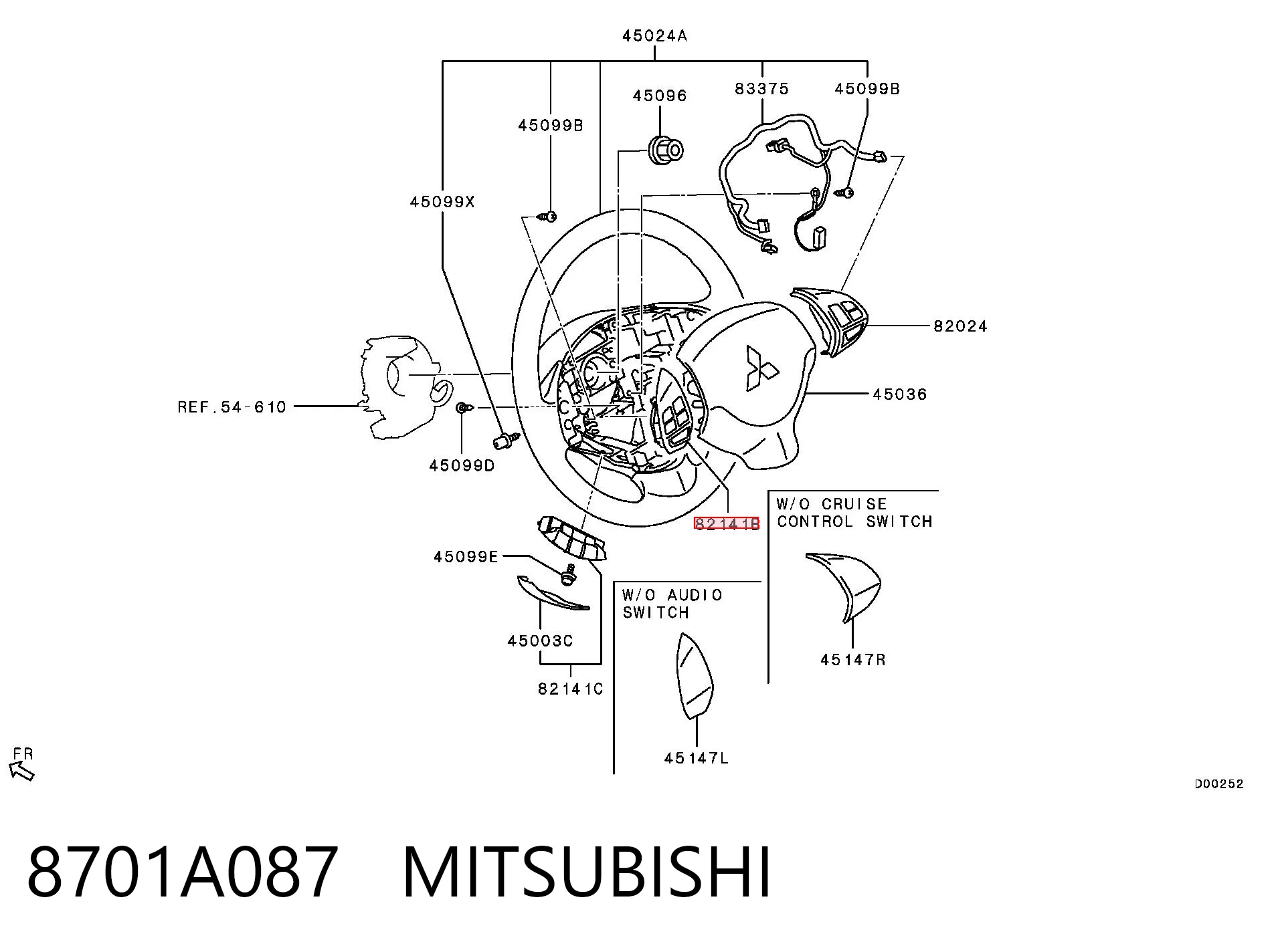 8701A087 Mitsubishi Unidade de interruptores de botão do volante de direção