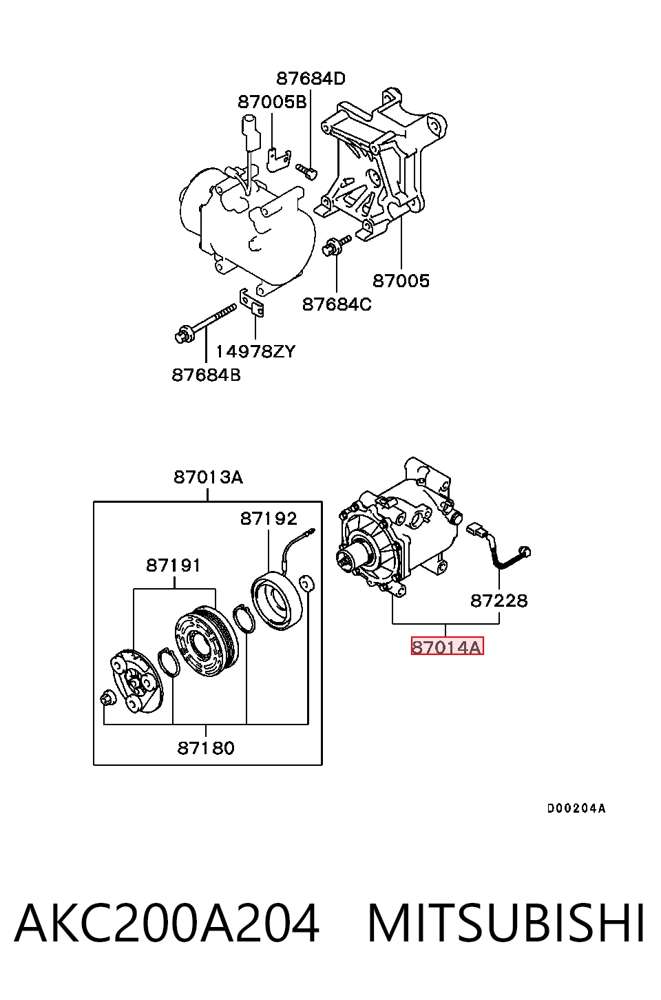 AKC200A204 Mitsubishi Compressor de aparelho de ar condicionado