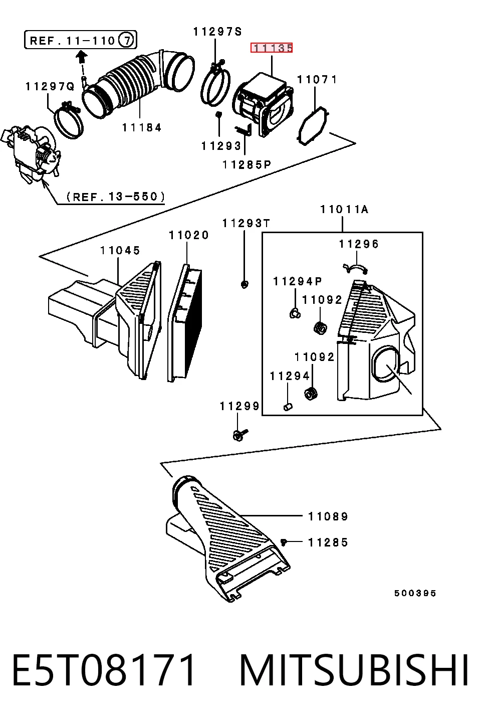 E5T08171 Mitsubishi Sensor de fluxo (consumo) de ar, medidor de consumo M.A.F. - (Mass Airflow)