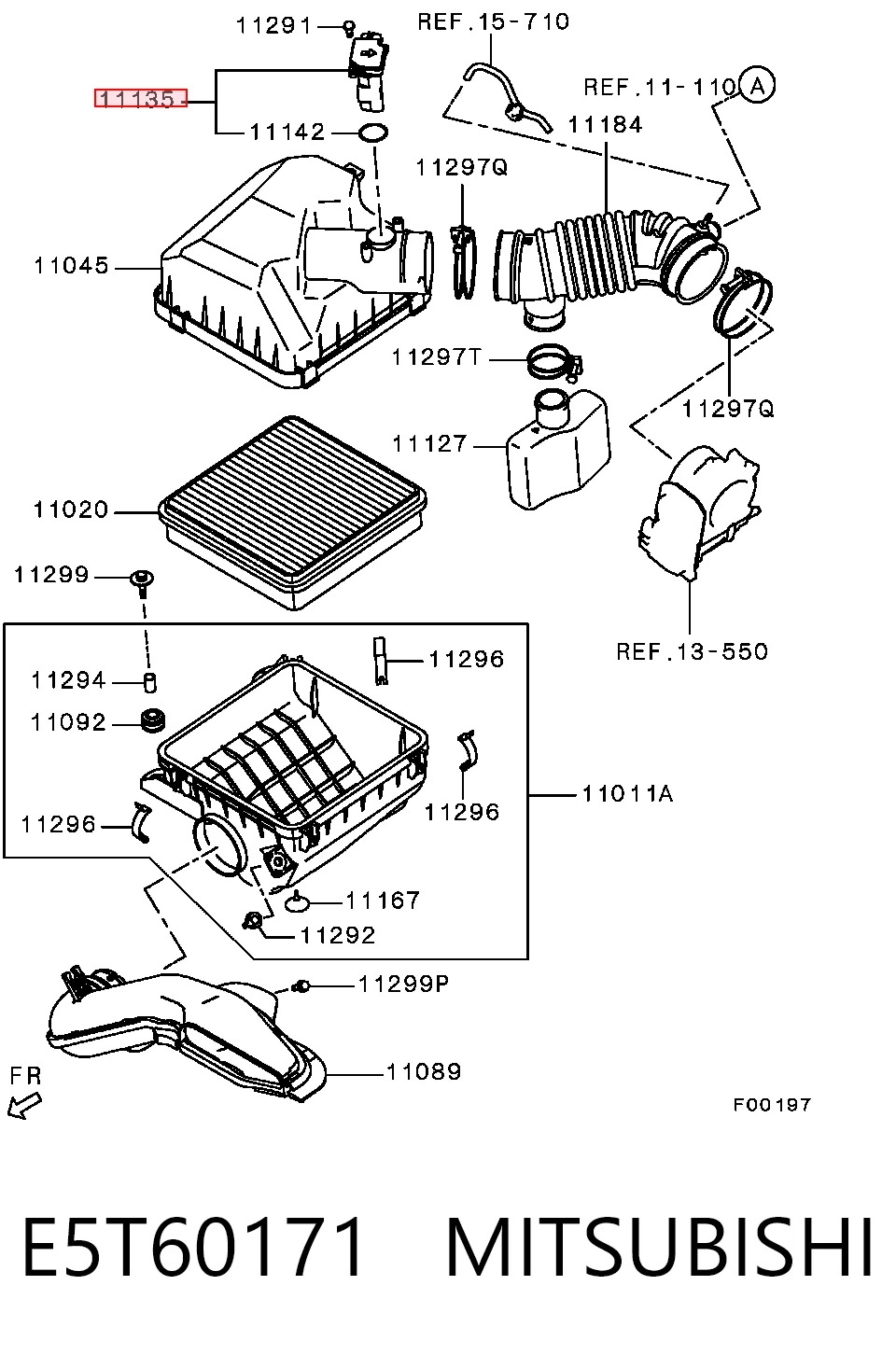 E5T60171 Mitsubishi Sensor de fluxo (consumo) de ar, medidor de consumo M.A.F. - (Mass Airflow)