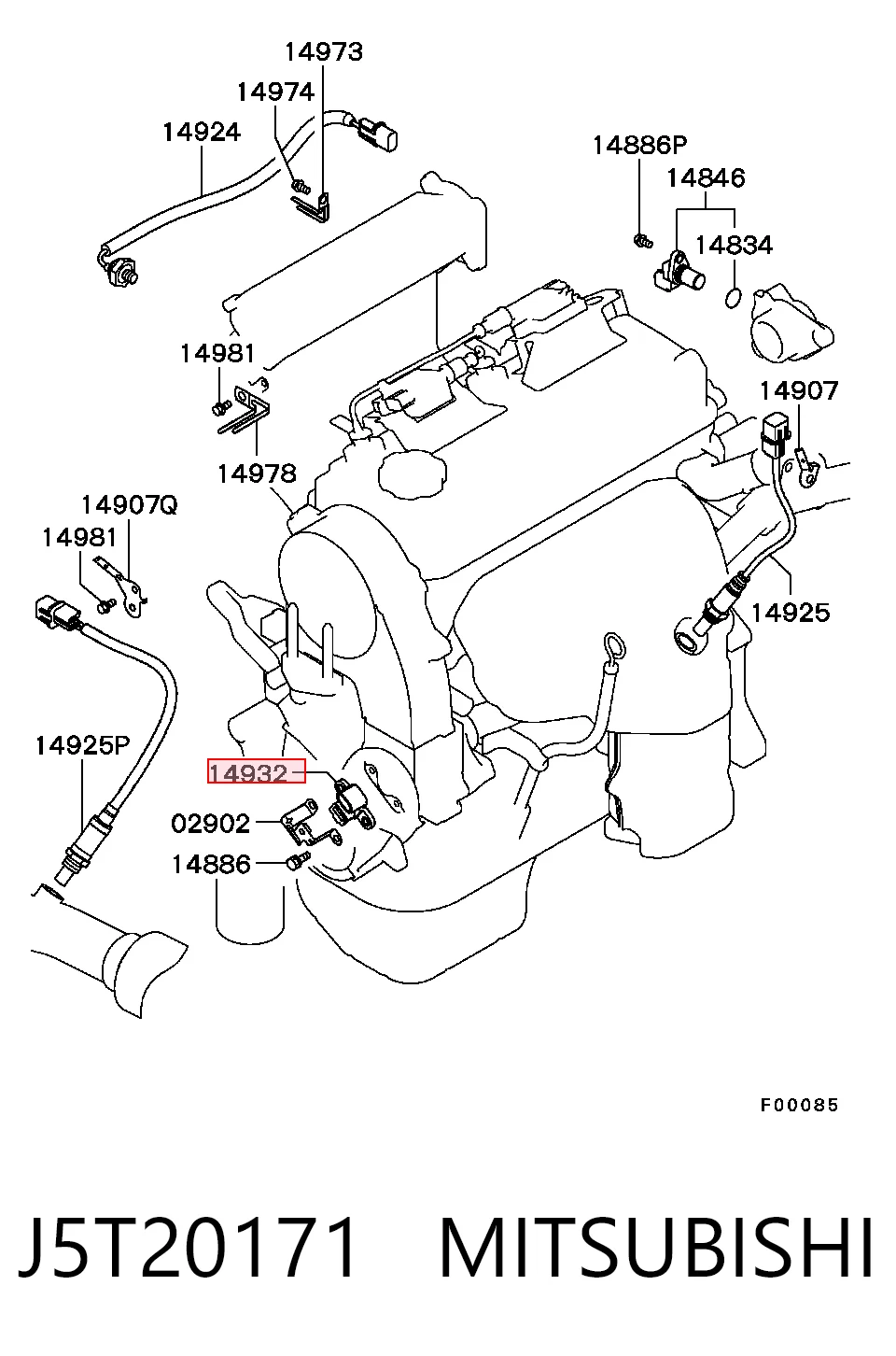 J5T20171 Mitsubishi Sensor de posição (de revoluções) de cambota