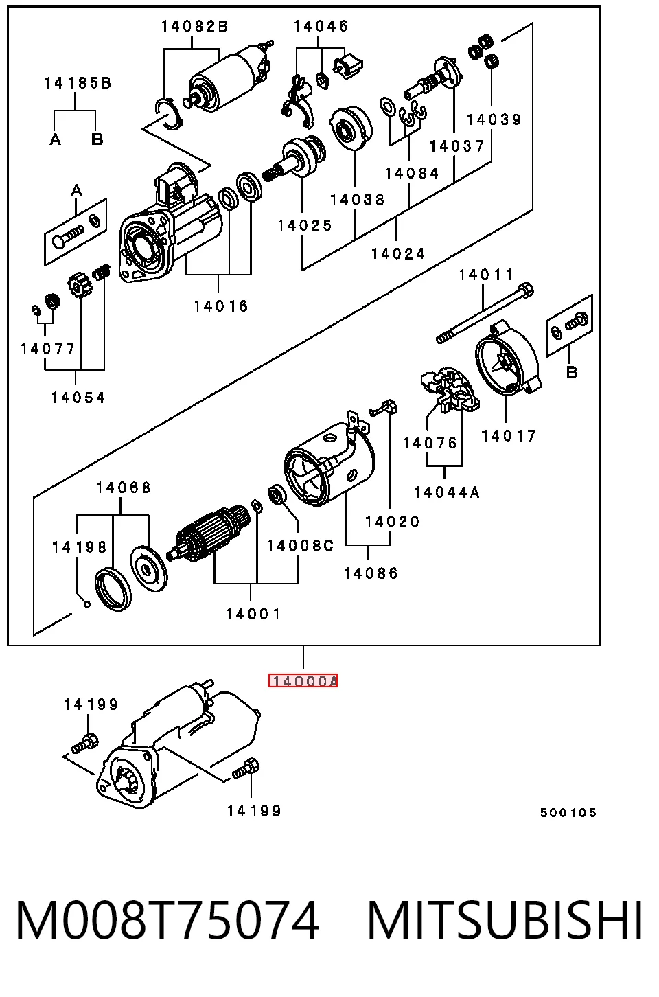 M008T75074 Mitsubishi Motor de arranco