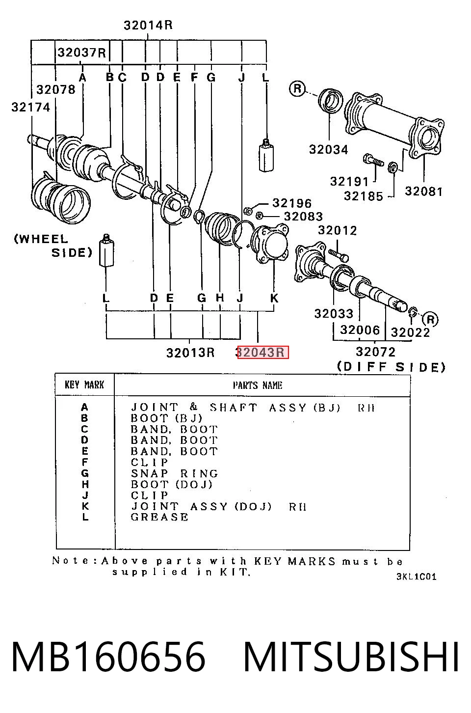  Bota de proteção interna de junta homocinética do semieixo dianteiro Mitsubishi L 200 III pick-up (K60, K70) (1996 - 2007) III
