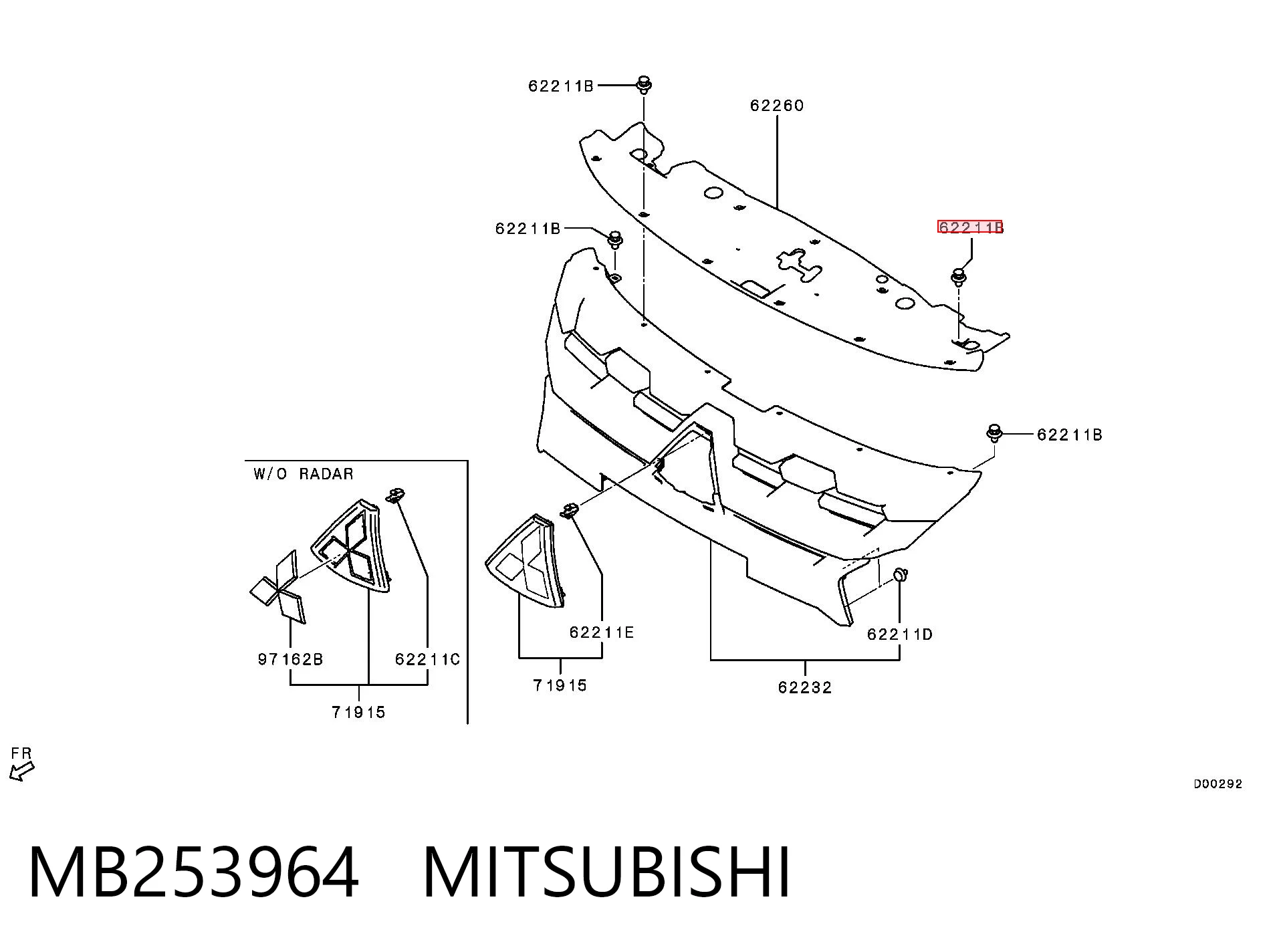 MB253964 Mitsubishi Cápsula (prendedor) de fixação do forro do pára-choque do pára-lama dianteiro